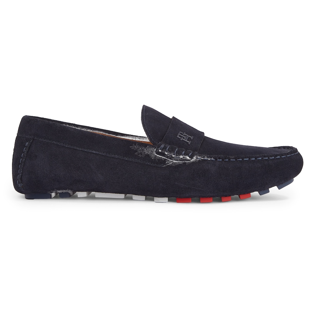 Tommy Hilfiger Mokassin »TH CLASSIC SUEDE DRIVER«, Slipper, Autofahrer Schuh, Pennyloafer mit Zierriegel