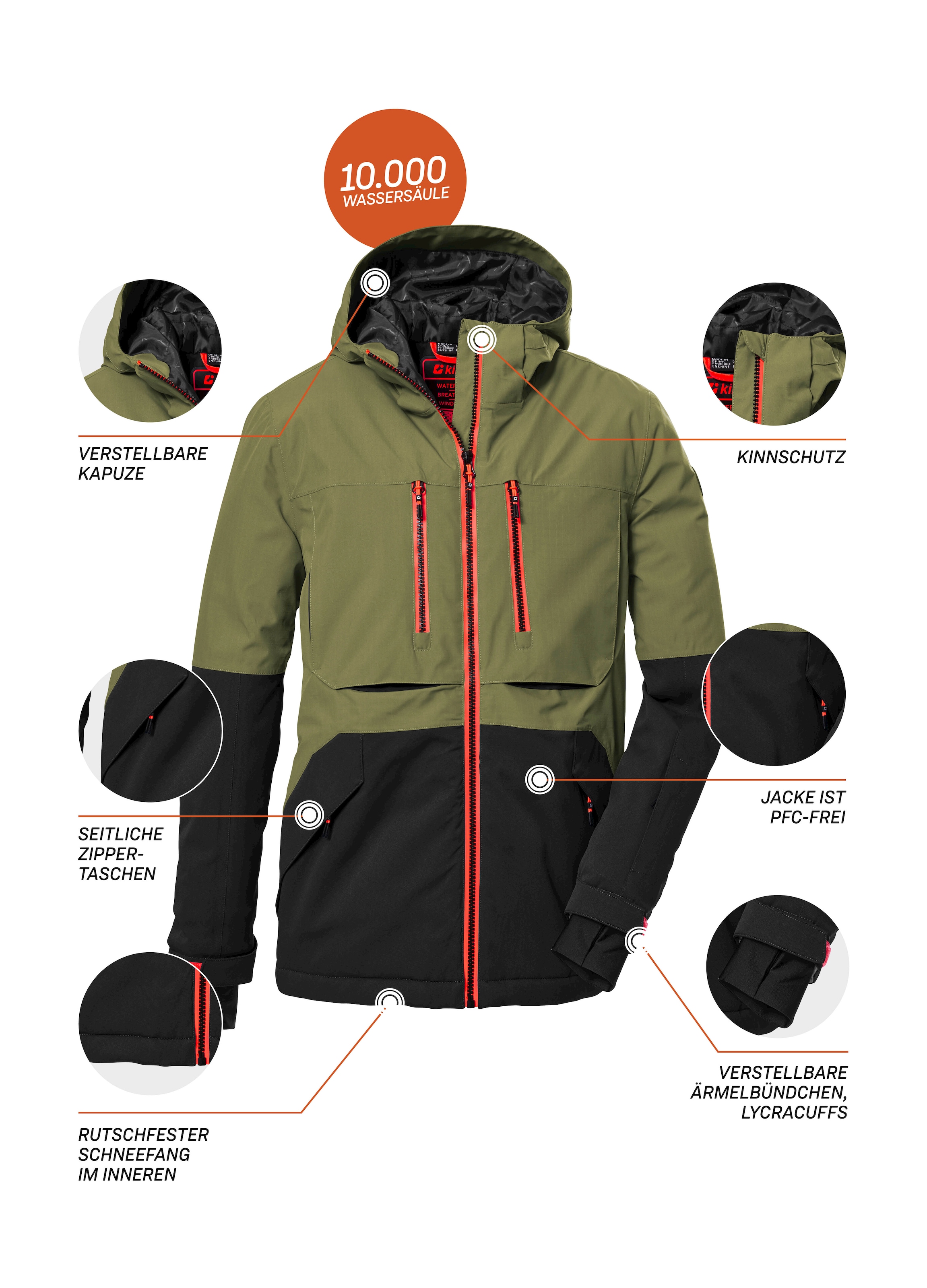 Killtec Skijacke »KSW 127 BYS SKI JCKT«, Wasserdichte, atmungsaktive Kinderjacke mit verstellbarer Kapuze