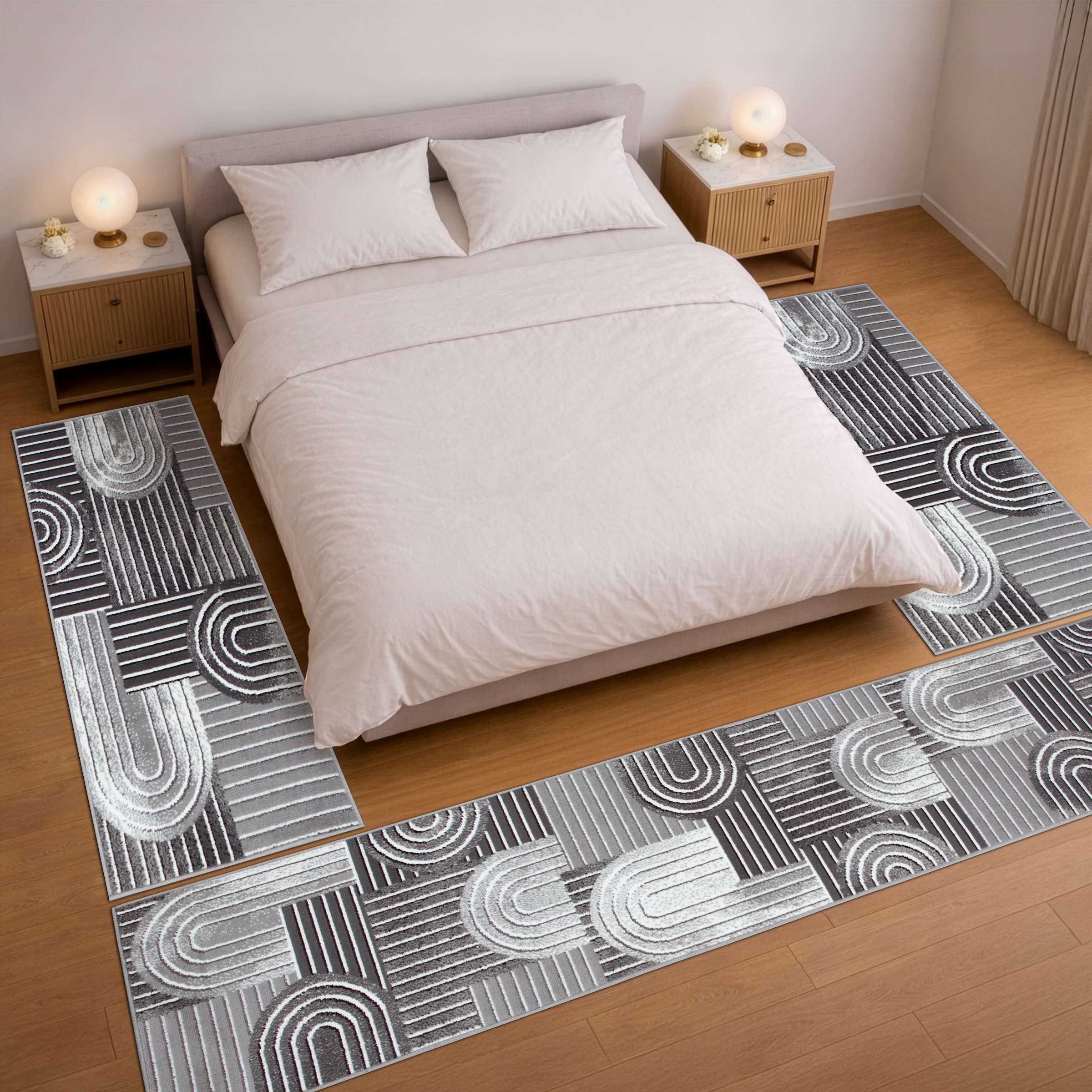 OTTO home Bettumrandung »Lyssandra« Höhe 8 mm 3 tlg. tlg. 3D-Effekt, softer Kurzflor, pflegeleicht, leichter Glanz, Scandi-Look