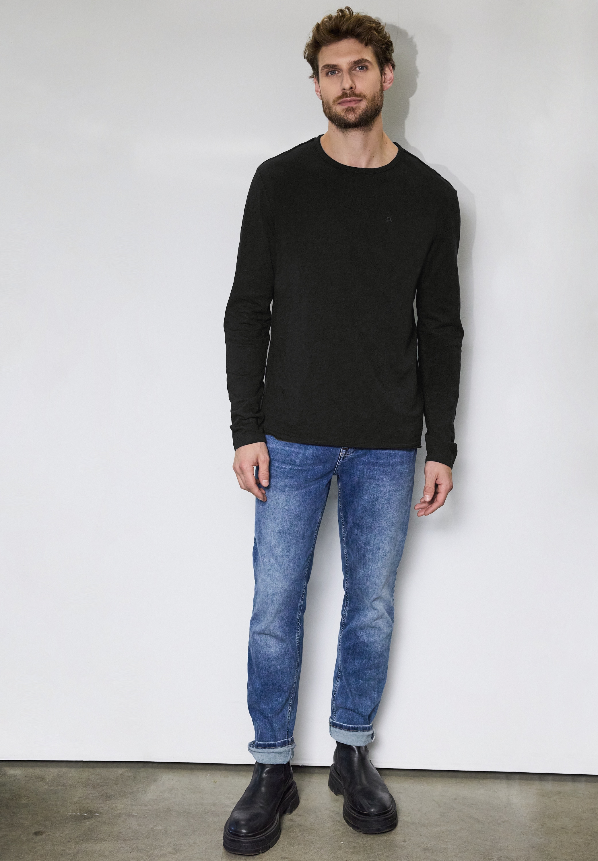 STREET ONE MEN Langarmshirt, aus reiner Baumwolle