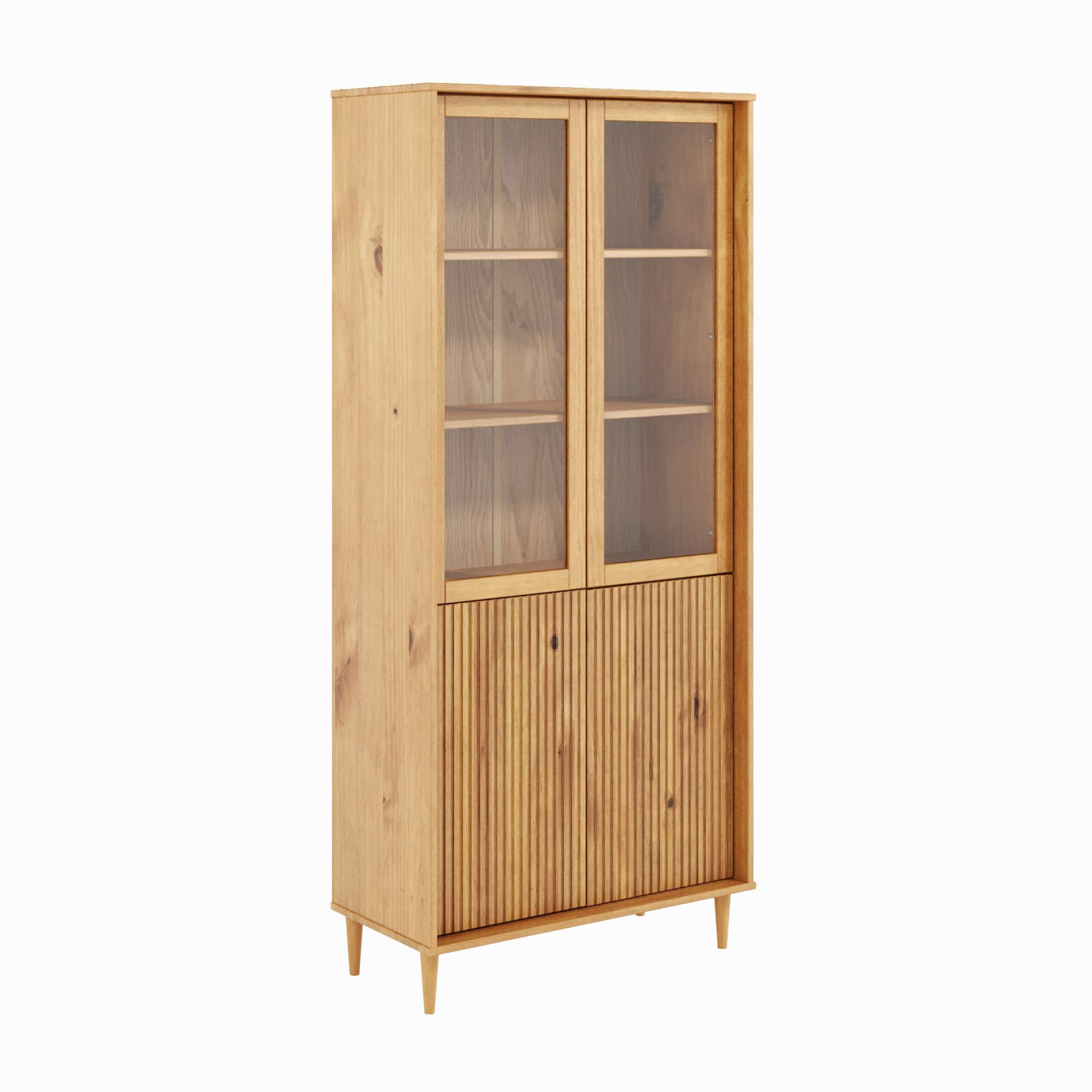 OTTO home Vitrine »Malmedy Front mit gefrästen Rillen« aus massivem Kiefernholz, Push-to-open, FSC, Breite 80 cm, Höhe 180 cm