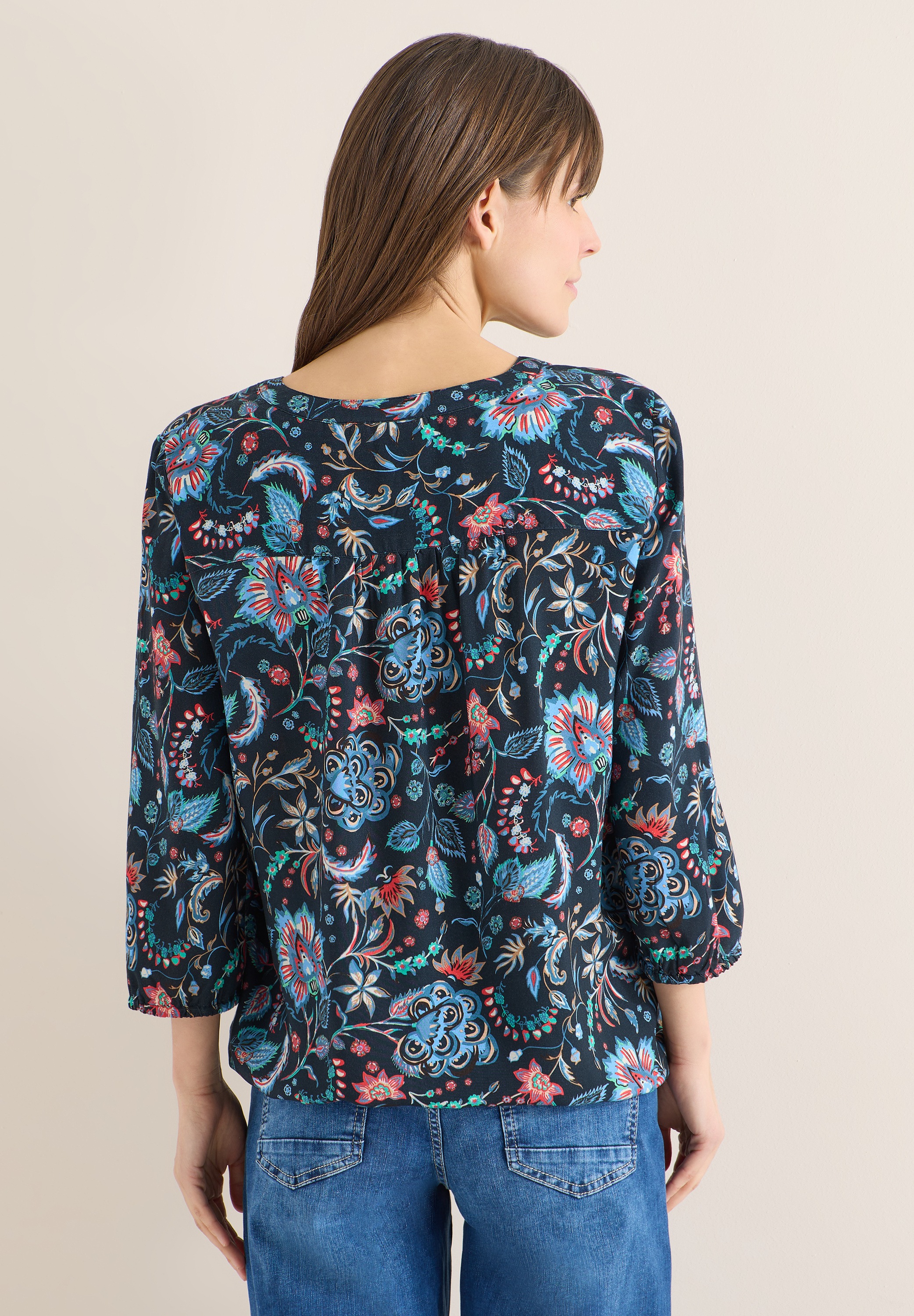 Cecil Klassische Bluse mit geschlitztem Rundhalsausschnitt mit Bändchen günstig online kaufen