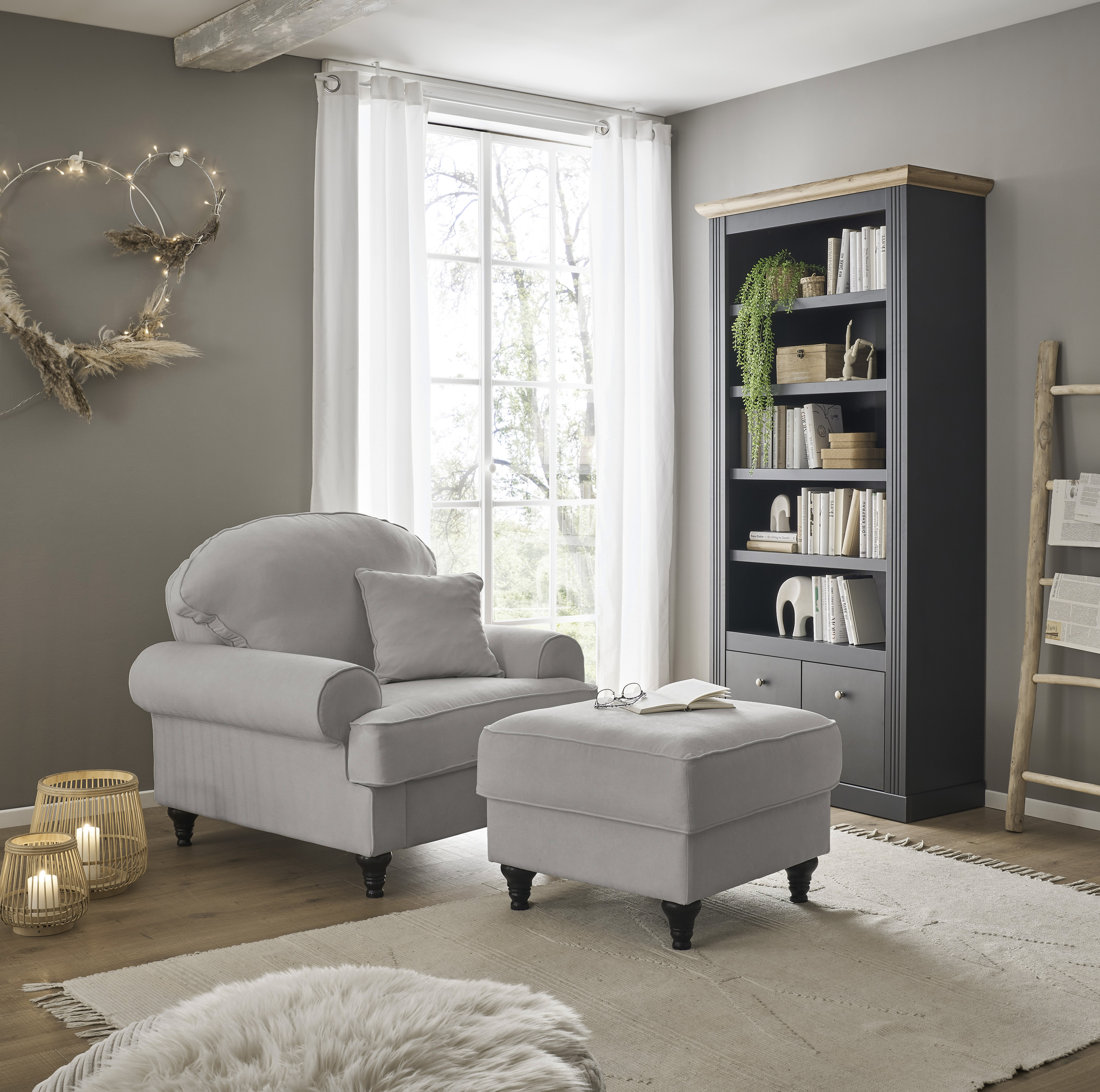 OTTO home Sessel "Westminster, Set in hochwertigem Microfaserbezug, 5 Farben verfügbar" Set, 1Sessel, 1 Hocker, 2 Stk. tlg. Enthält Sessel & Hocker, Federkern-Polsterung, gedrechselter Fuß