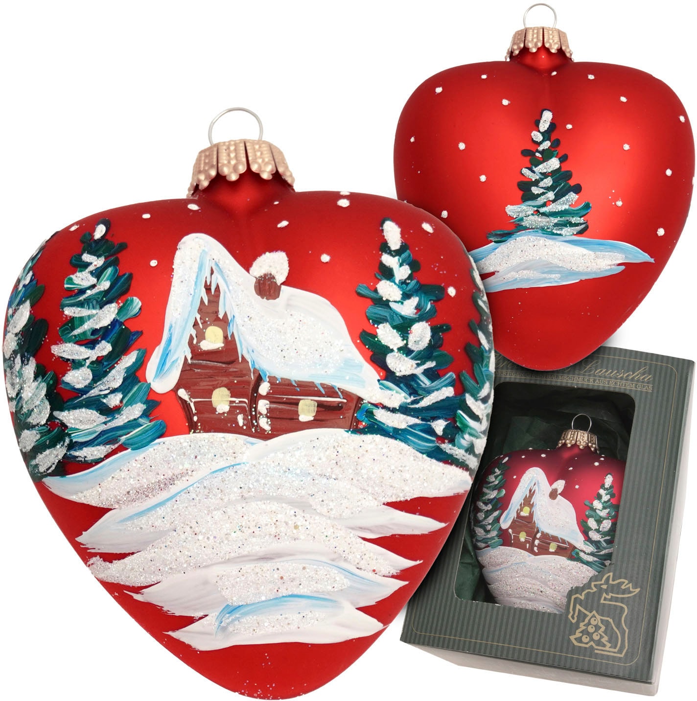 Christbaumschmuck »Herz mit verschneitem Haus«, (Packung, 1 tlg.), Christbaumschmuck...