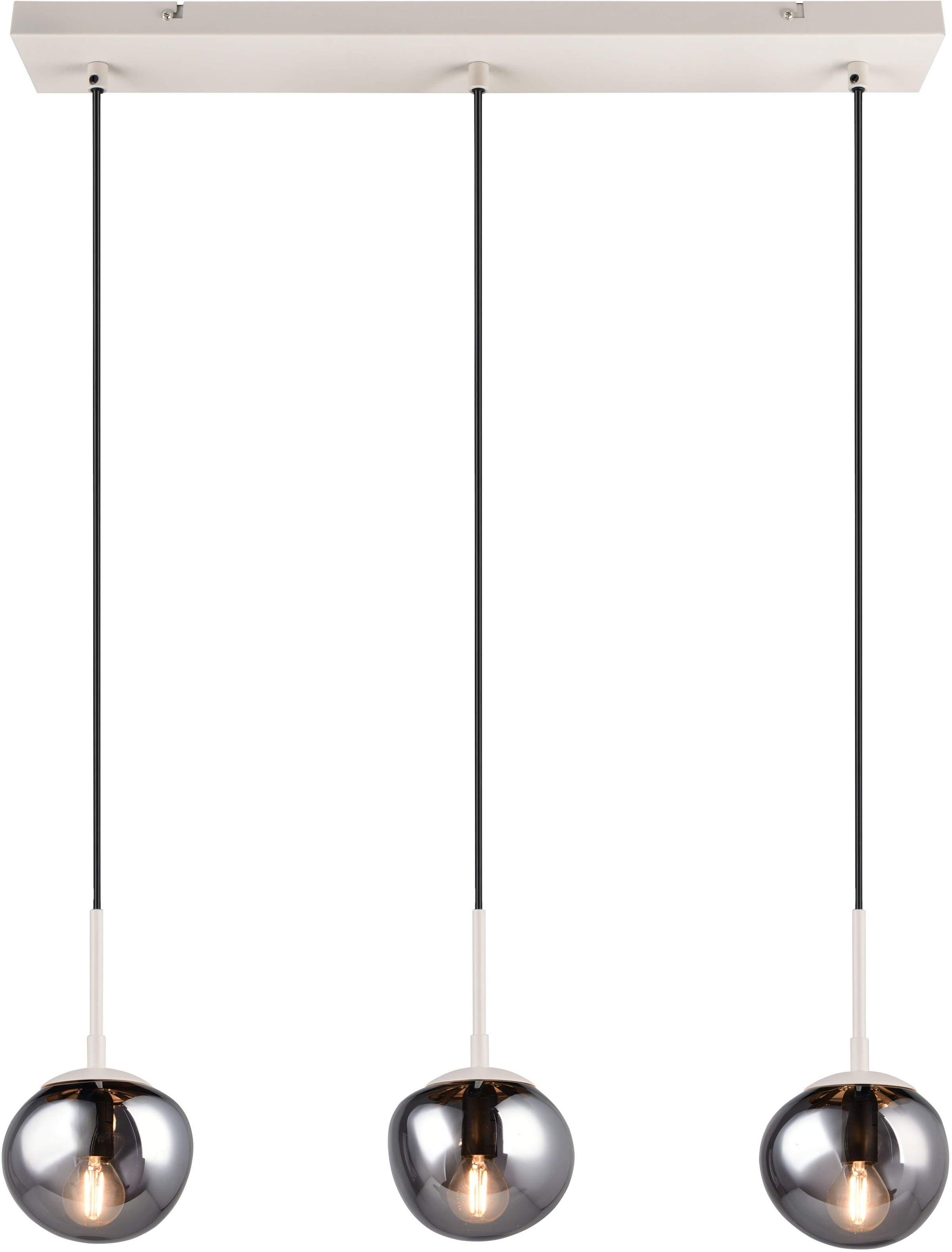 s.Oliver Pendelleuchte »ANJELLA, Hängelampe exkl 3x E14 max 10W, in warm grey + smoke Glas«, 3 flammig, Leuchtmittel E14 | Leuchtmittel wechselbar, mit mundgeblasenen Glas Lampenschirmen in rauchgrau, 150 x 60 x 8,5 cm