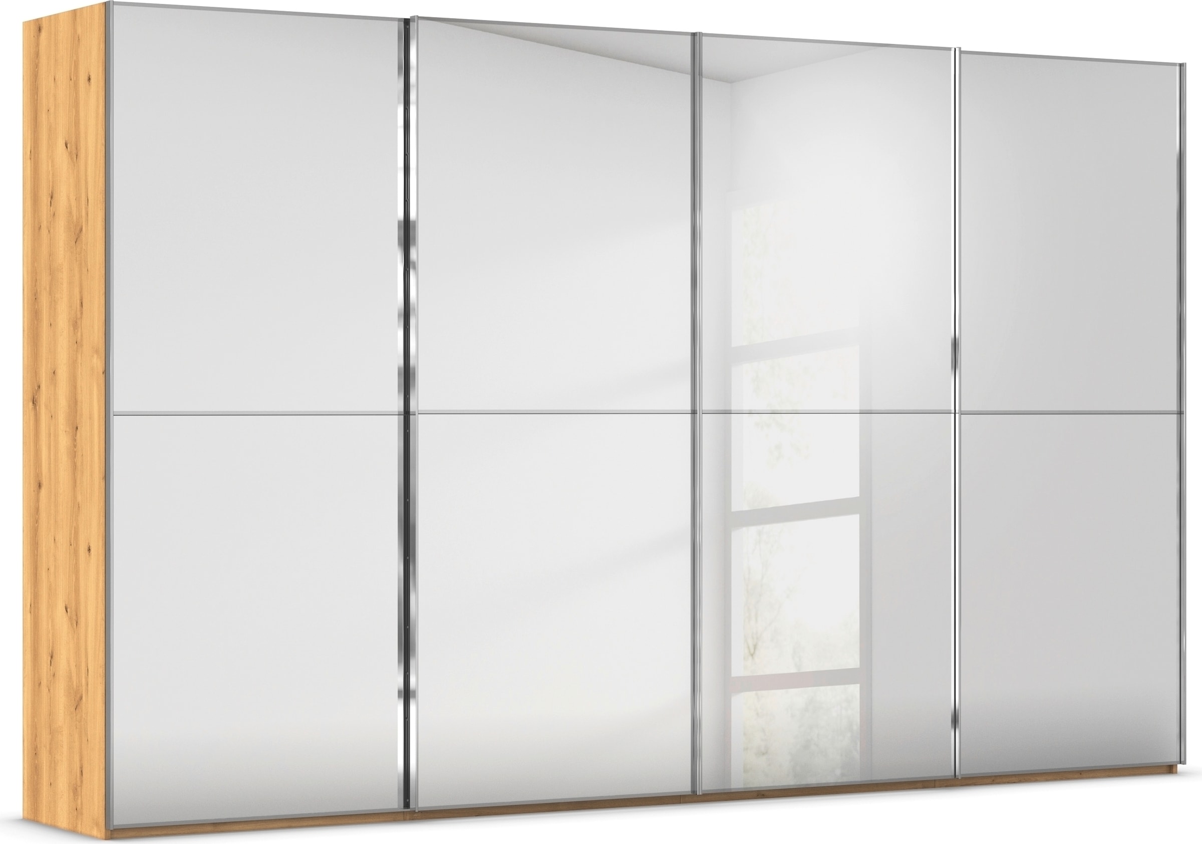 rauch Schwebetürenschrank "Kleiderschrank Schrank Garderobe Schlafzimmerschrank SCALE-DUO" edle zweigeteilte Türen Spiegelfront und 3 Zierleisten MADE IN GERMANY