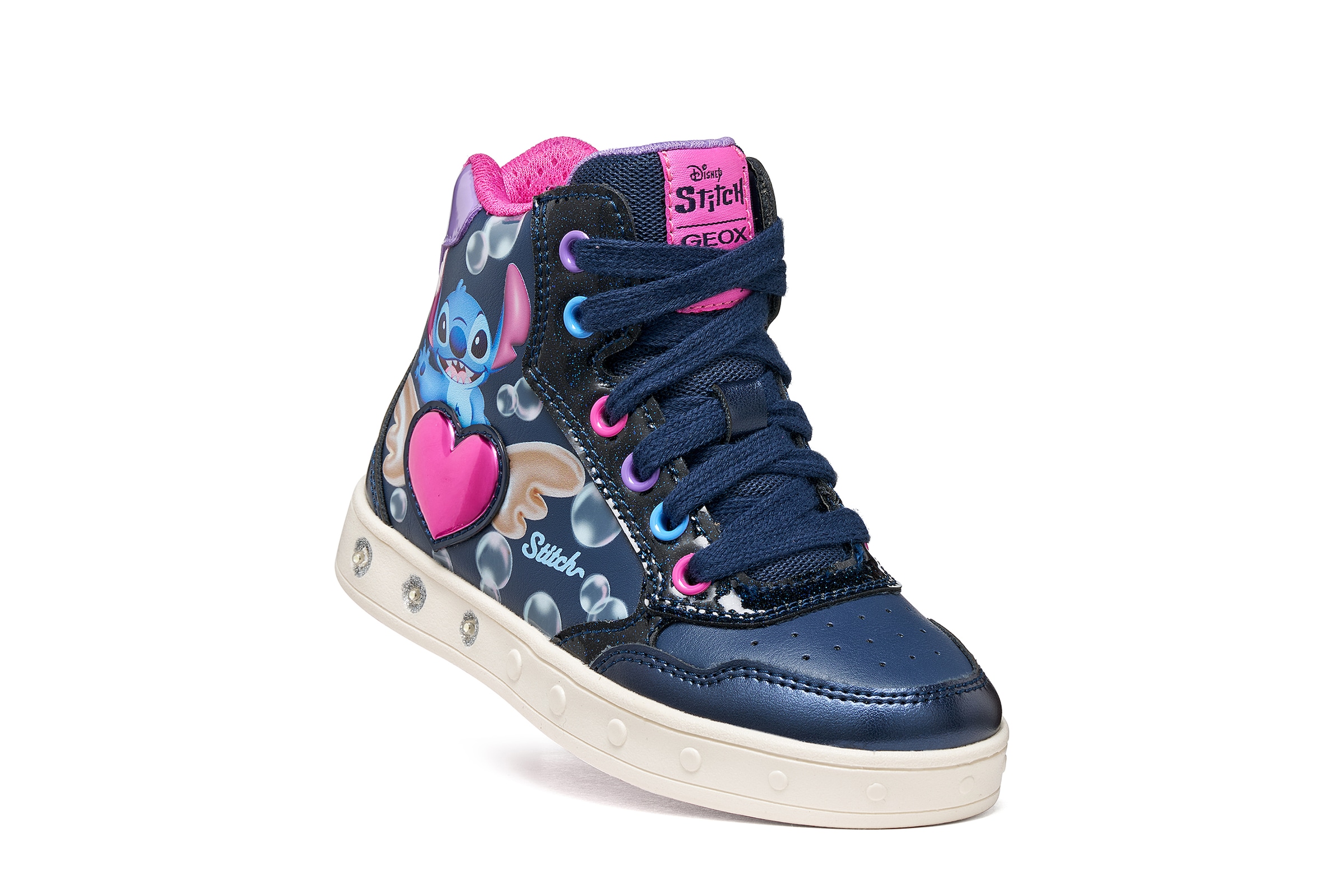 Geox Sneaker »J SKYLIN GIRL - Blinkschuh«  Schnürboots mit Stitch-Motiv, Größenschablone zum Download