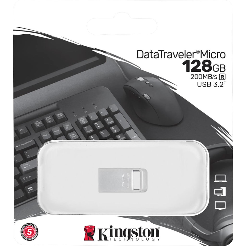 Kingston USB-Stick »DATATRAVELER® MICRO 128GB«, (USB 3.2 Lesegeschwindigkeit 200 MB/s)