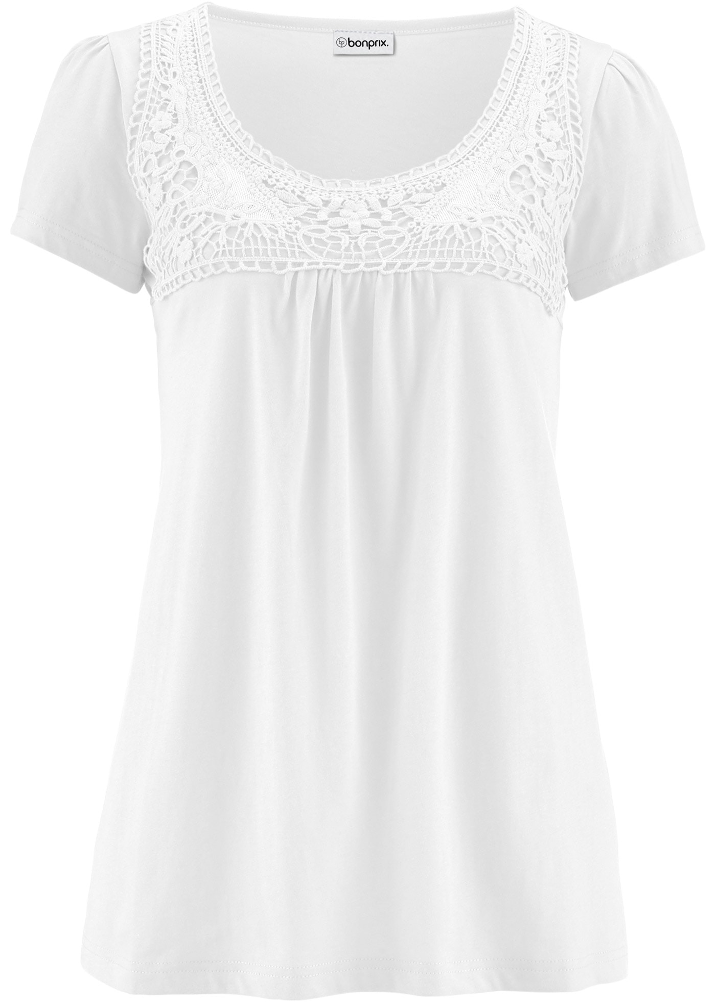 bonprix T-Shirt bequeme Passform, mit Spitzenapplikation in Häkel-Optik, aus Baumwolle