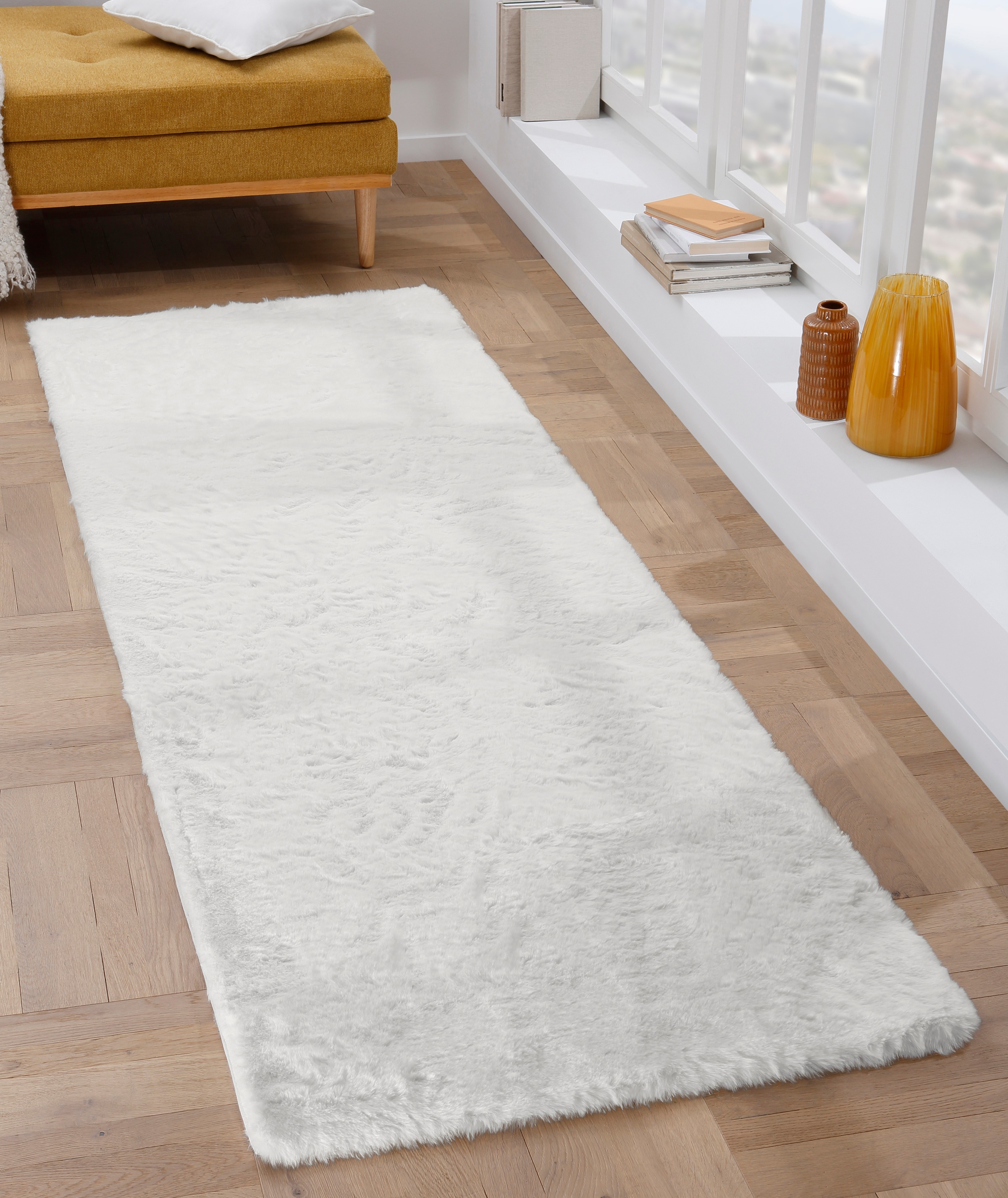 OTTO home Fellteppich "Rabbit, Kunstfell, Kaninchenfell-Haptik, Microfaser," rechteckig 42 mm Höhe besonders hoch und flauschig, Wohnzimmer, Schlafzimmer, Flur, Läufer