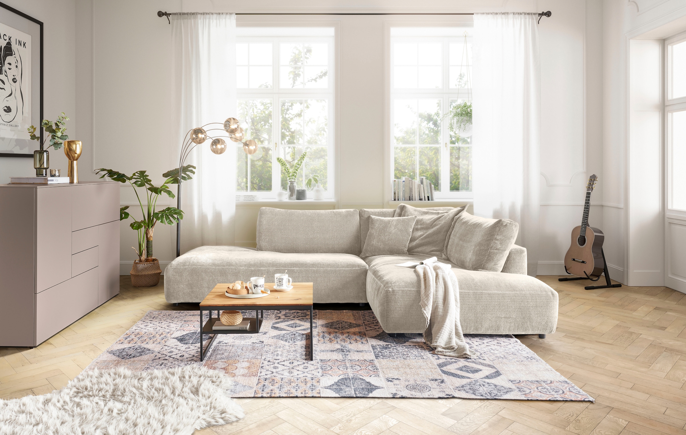 Musterring Ecksofa "Lucia bequem, elegant & zeitlos, elegante Sofa ohne Armlehnen" mit großem Longchair, verschiedene Farben, B304 x T224 cm