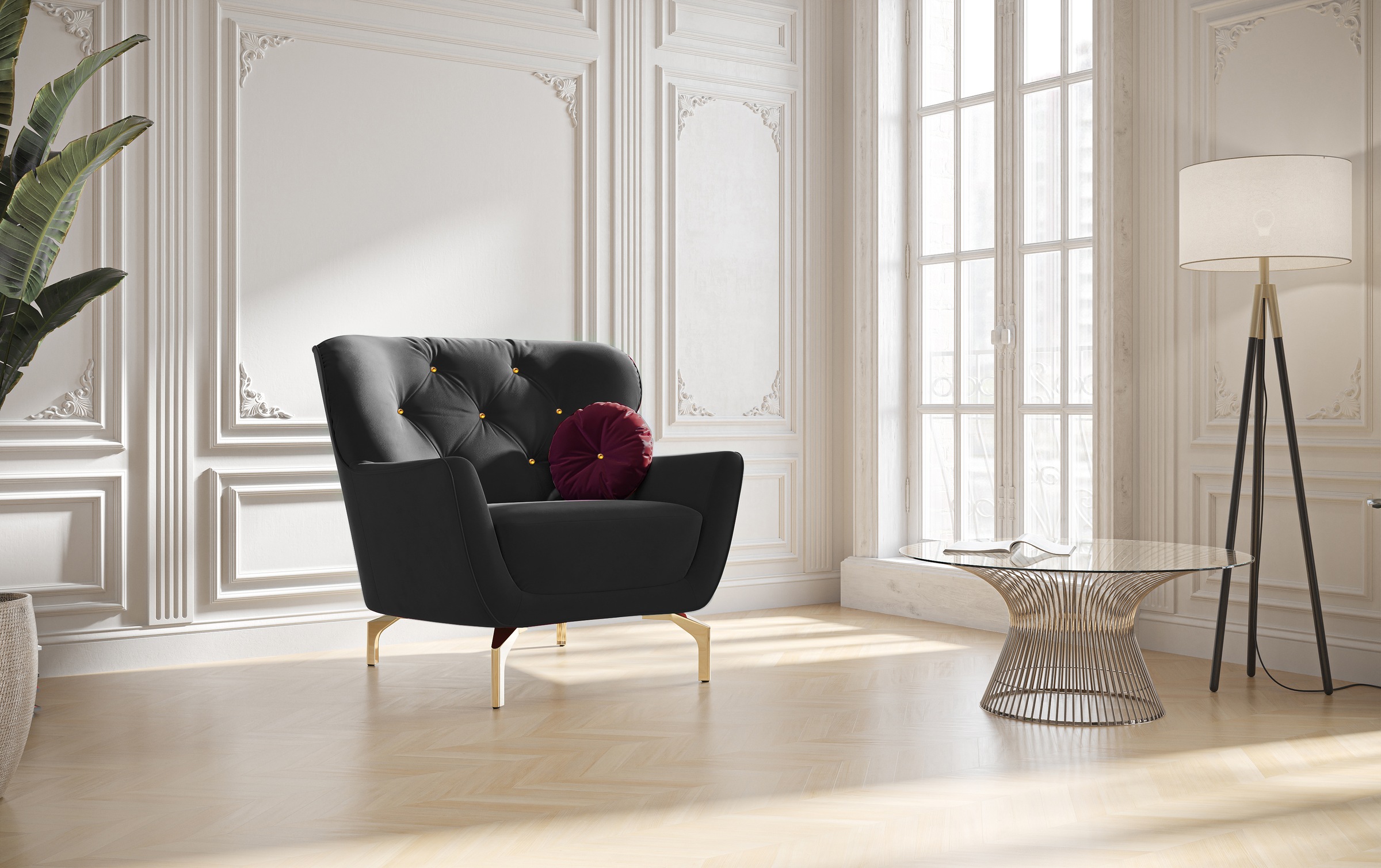 sit&more Sessel »Orient 3« inkl. 1 Zierkissen mit Strass-Stein, goldfarbene Metallfüße