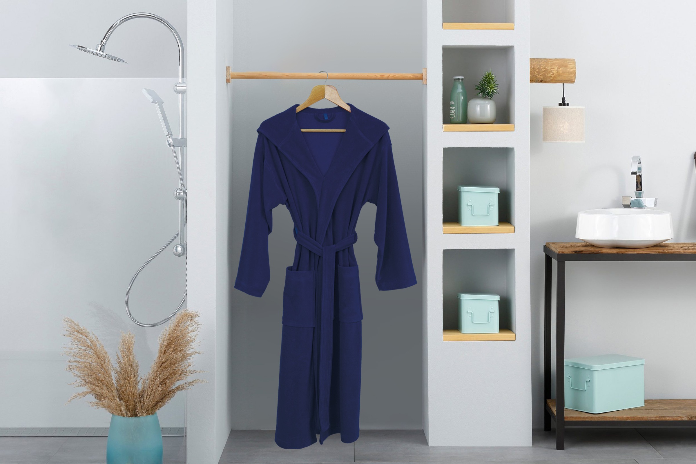 my home Herrenbademantel »Sina, ideal für Sauna & Spa, Hotelbademantel, Morgenmantel«, (1 St.), einfarbiger Bademantel, lang, hoher Baumwollanteil, S-4XL