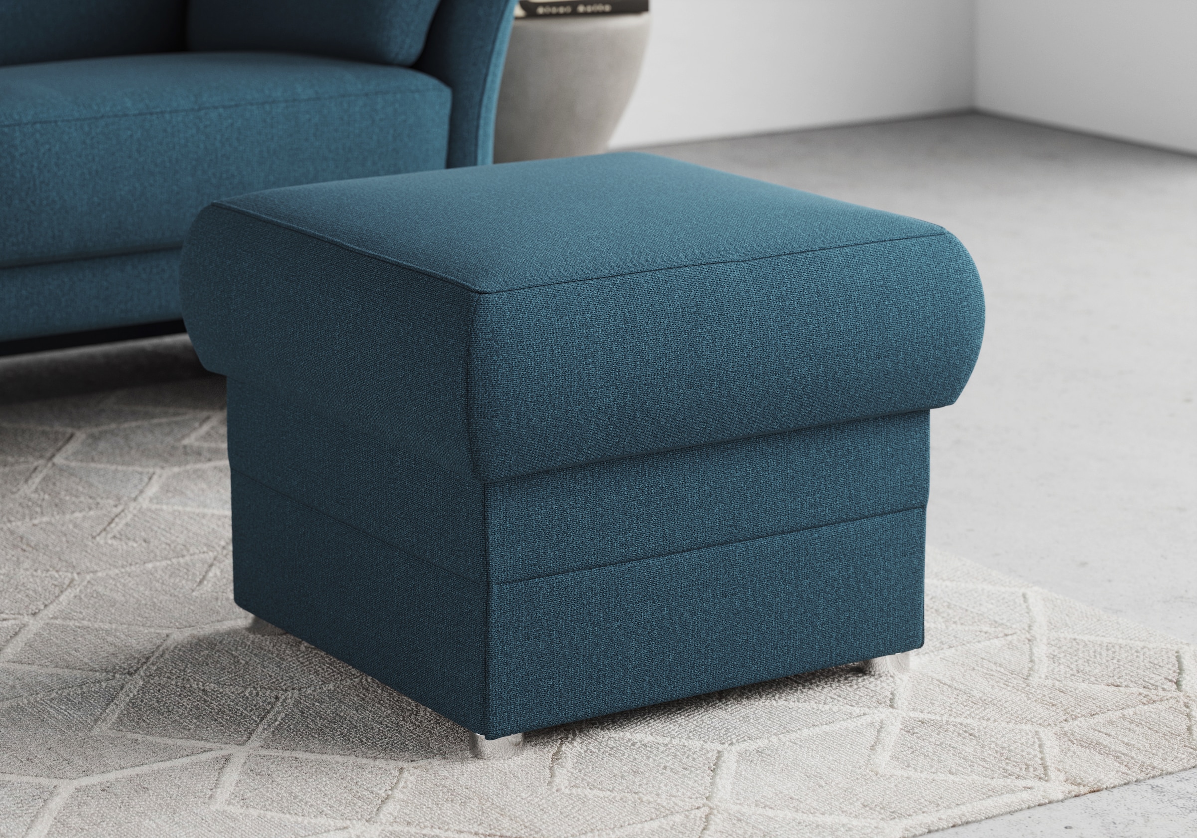 Hocker DOMO COLLECTION, B:59cm H:46cm T:59cm, blau, 95% Polyester, 5% Polyamid, Wohnzimmer, Hocker, "Pina, kompakt und bequem", Passender Hocker zur