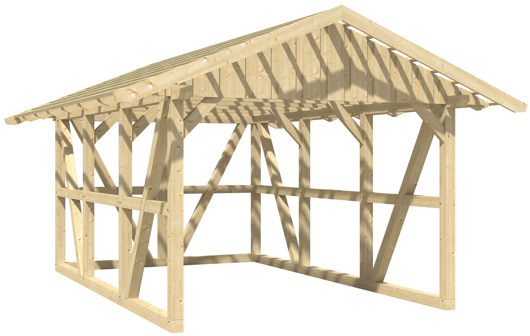 Skanholz Einzelcarport "Schwarzwald", KVH-Fichte, 300 cm, Weiß, mit Rückwand, mit Dachlattung