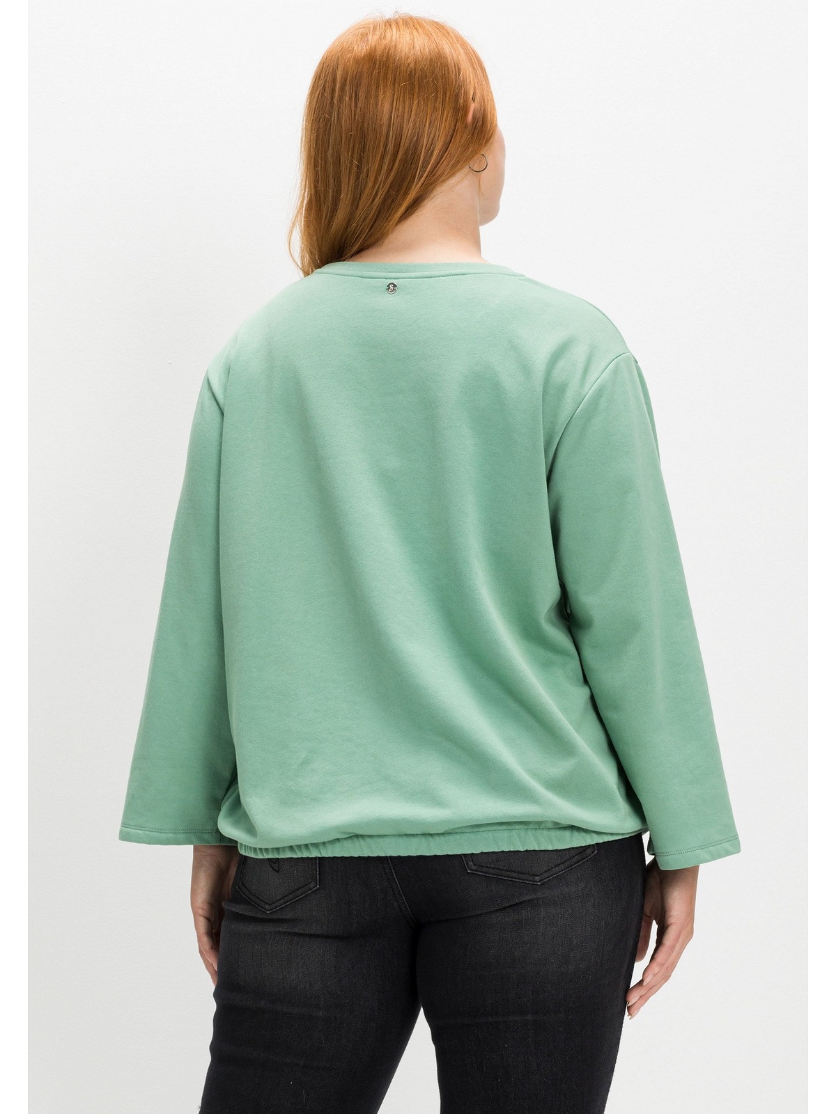 Sheego Sweatshirt »Große Größen«, mit Gummibund und 7/8-Ärmeln bestellen |  BAUR