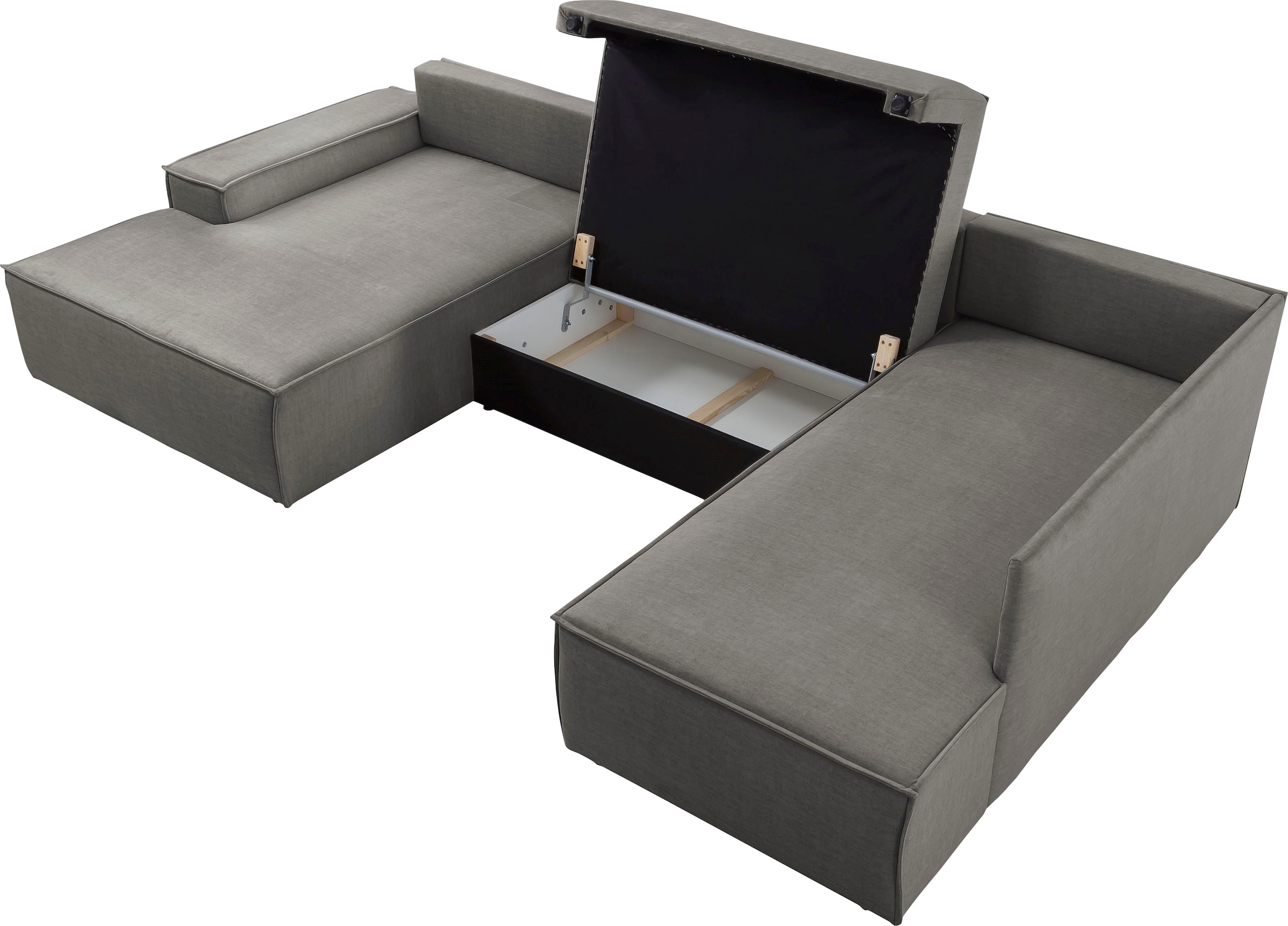 Home affaire Wohnlandschaft »SHERWOOD 329 cm, U-Form, Schlafsofa,«, Schlaffunktion m. Bettkasten (194x139 cm), Cord, Vintage, Samtvelours