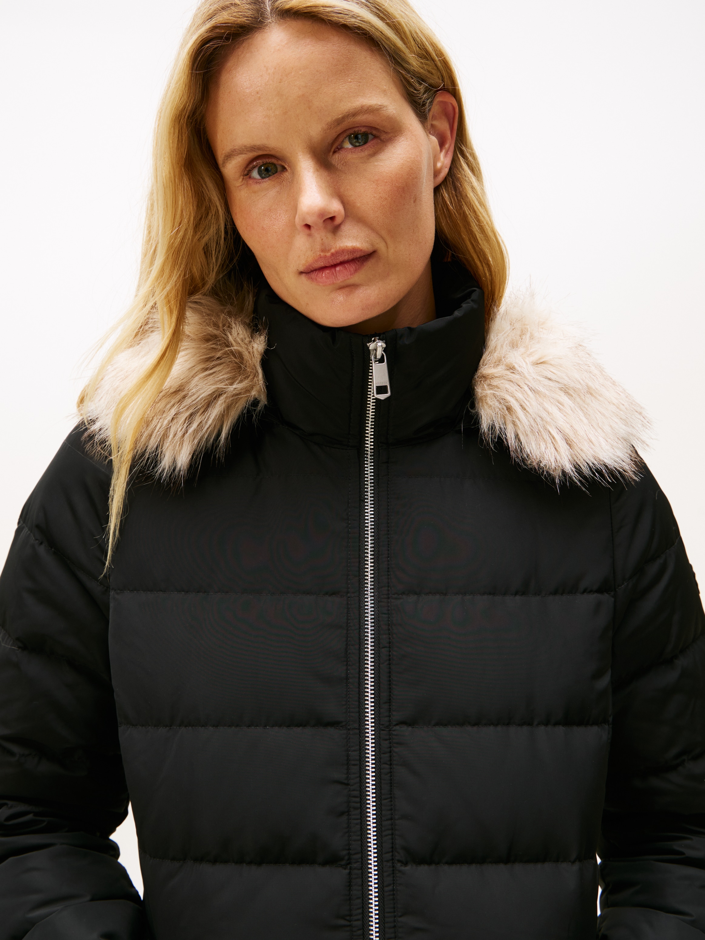 Tommy Hilfiger Steppmantel »MW DOWN SLIM COAT WITH FUR«, mit Fellimitat