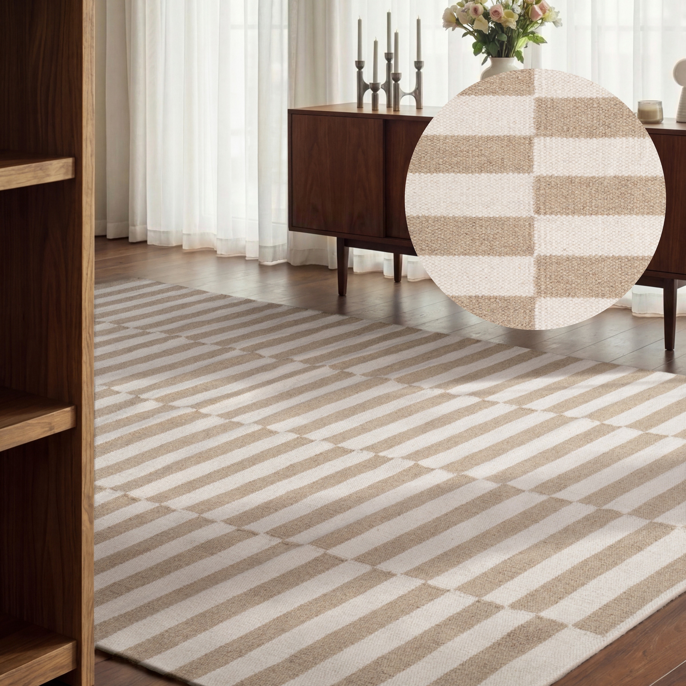 HANSE Home Wollteppich "Vika, schwarz-weiss" rechteckig 5 mm Höhe Handgewebt, Wolle, Natur, Läufer, Wohnzimmer, Schlafzimmer, Streifen