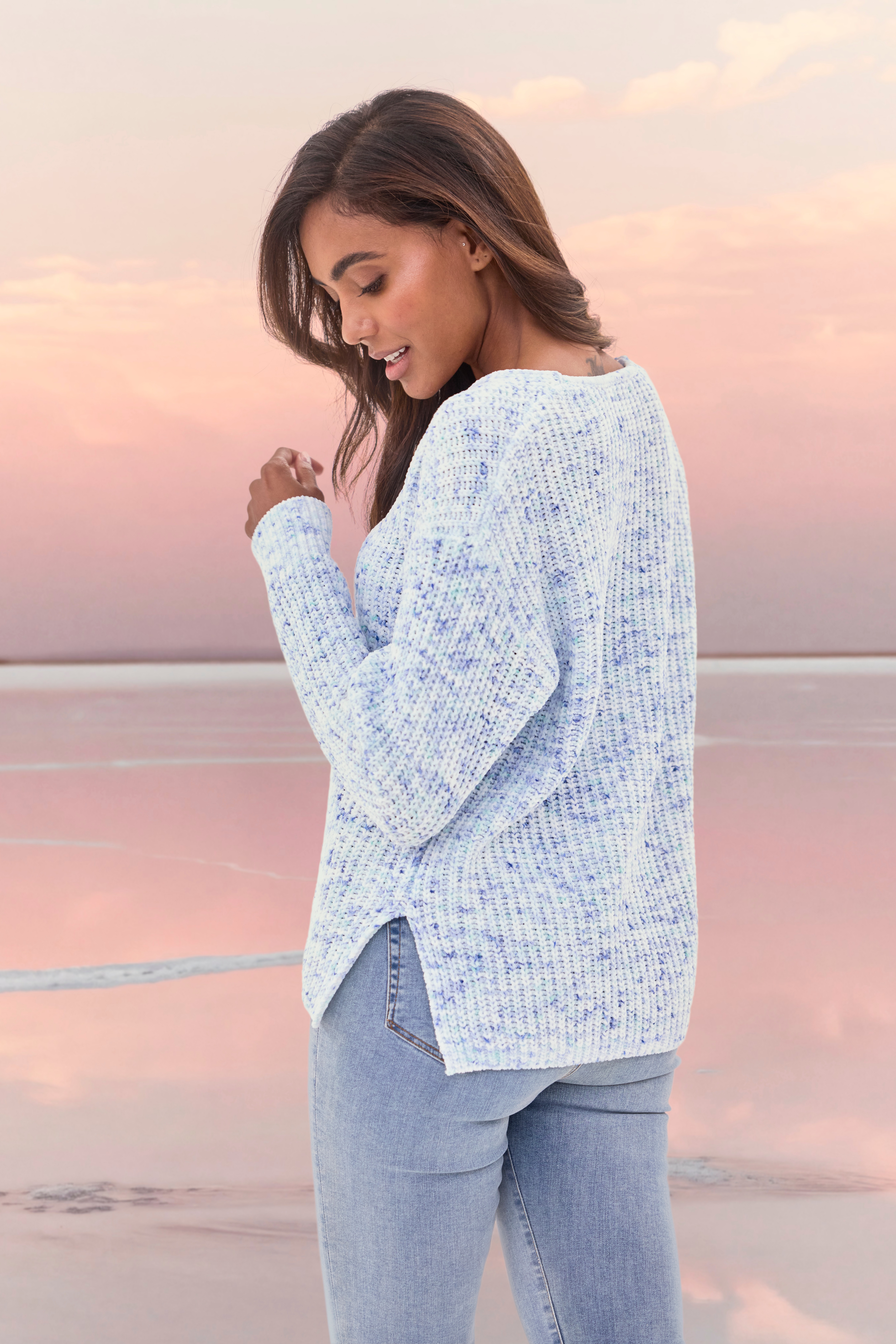 Thumbnail - Buffalo V-Ausschnitt-Pullover aus weichem Chenille, Strickpullover, kuschelig weich