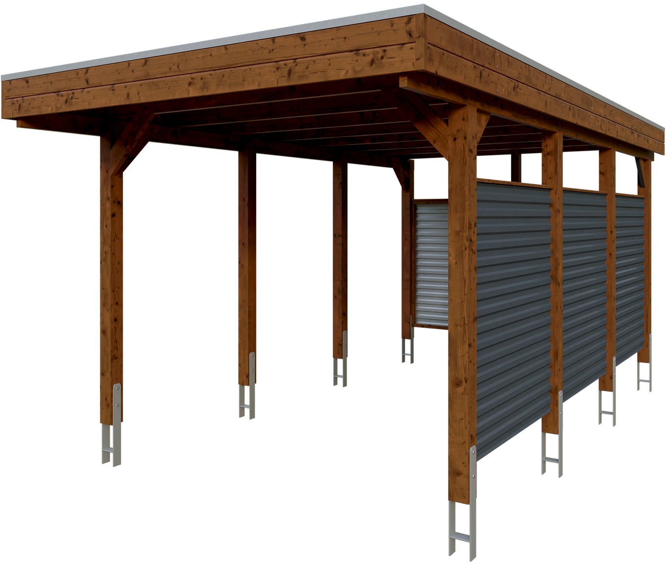 Skanholz Einzelcarport "Friesland Set 11" Massivholz 270 cm Nussbaum