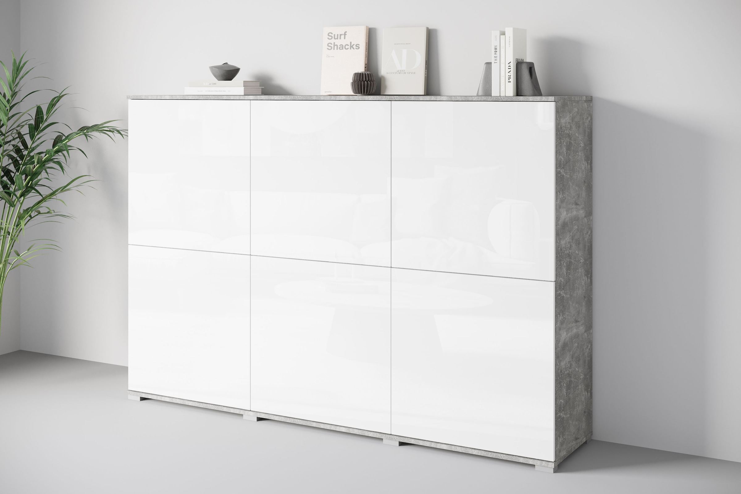 INOSIGN Highboard »Kenia, moderne grifflose Hochkommode mit 6 Türen, Breite 180 cm«, (1 St.), Push-to-Open-Fronten, höhenverstellbaren Einlegeböden