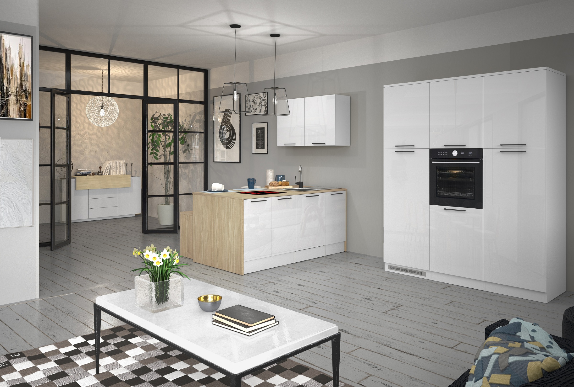 KOCHSTATION Backofenumbauschrank »Luna, Backofenschrank, Backofen-Hochschrank, Made in Italy« B/T/H: 60×60×214,5 cm, Oberplatte mit 25 mm Stärke