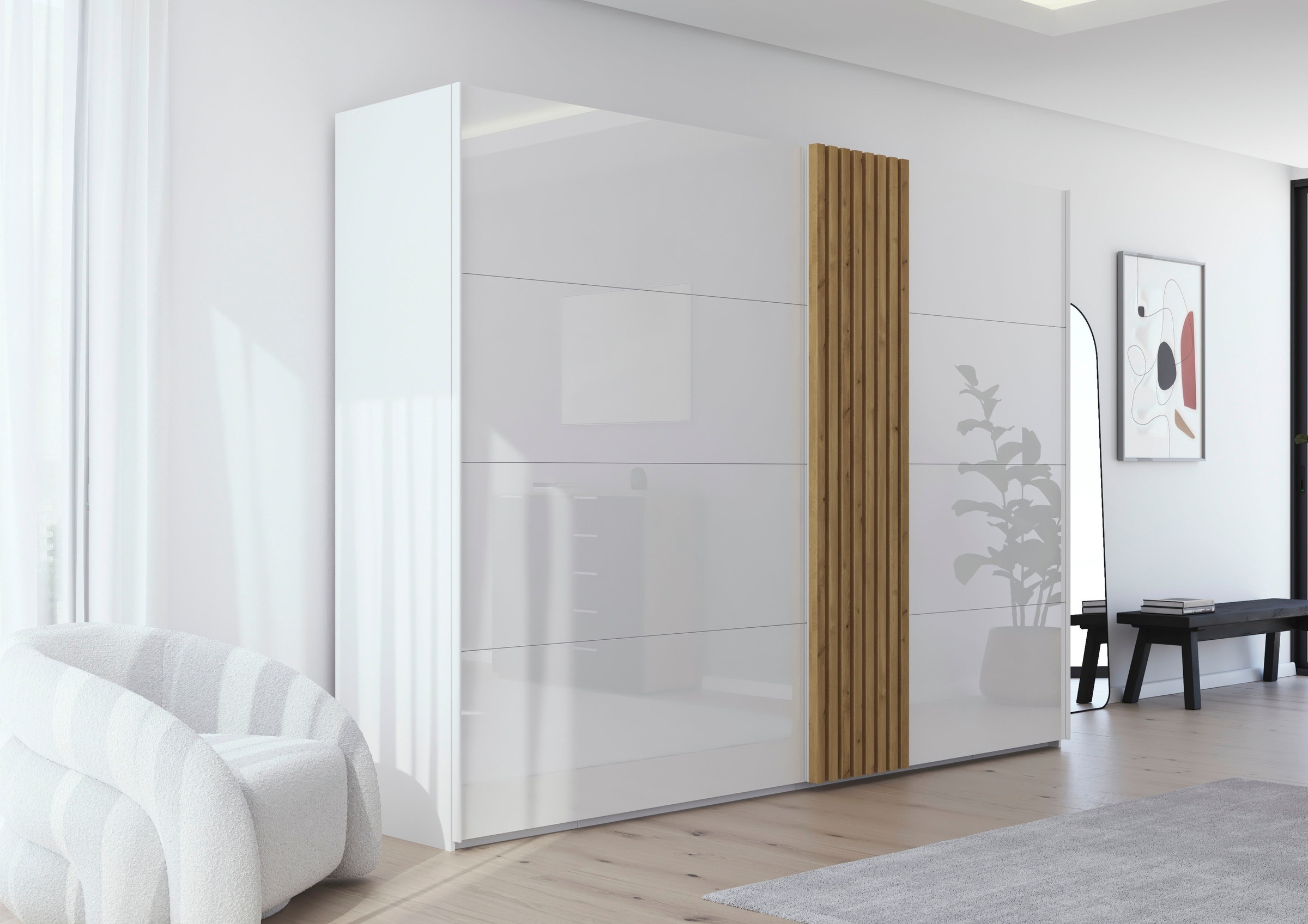 rauch Schwebetürenschrank »Kleiderschrank Schrank Garderobe Wäscheschrank TEGIO«, mit hochwertigen Holzdekoraufleistung und Glasfront MADE IN GERMANY