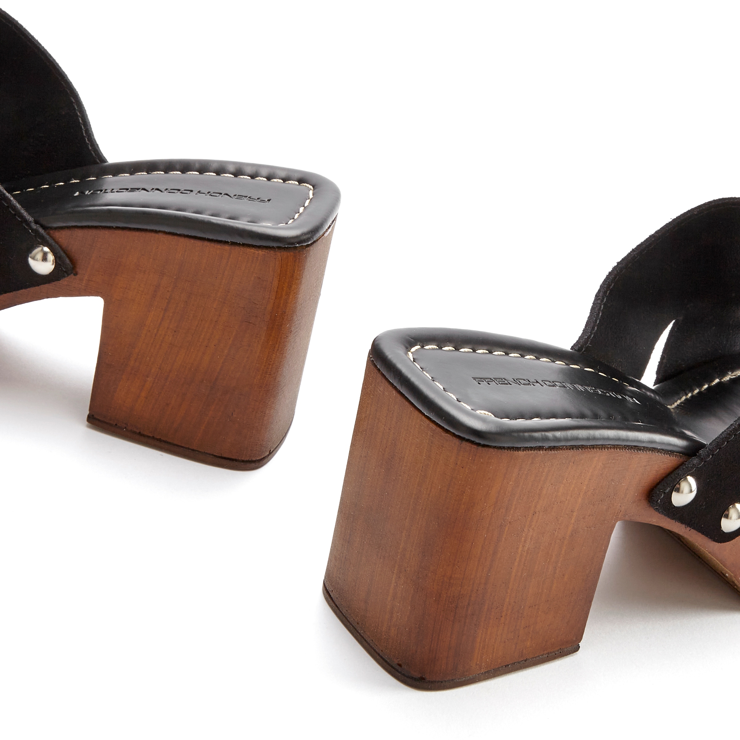 French Connection Pantolette, Mule, Sandale, offener Schuh aus Leder mit Blockabsatz
