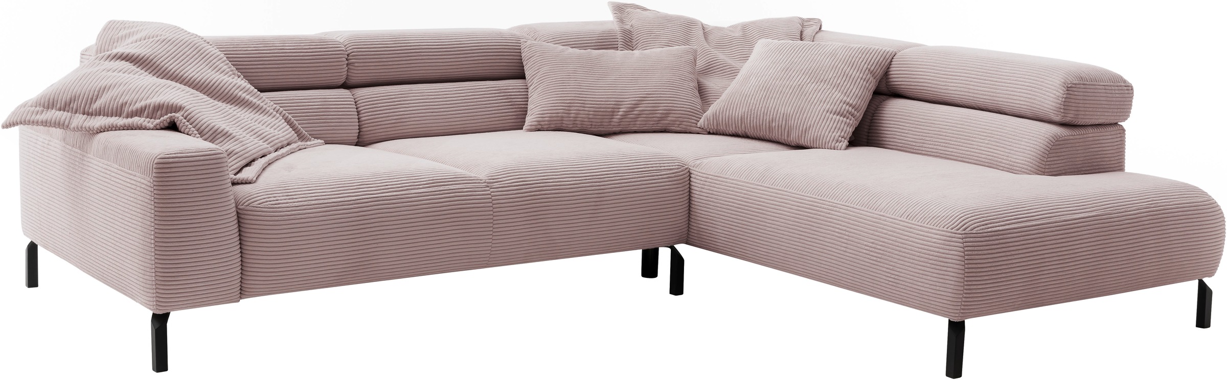 Places of Style Ecksofa »Antonelli, L-Form, inkl. Kopfteilverstellung, Breite 276 cm«, mit elektrischer Sitztiefenverstellung, in Cord, rosé