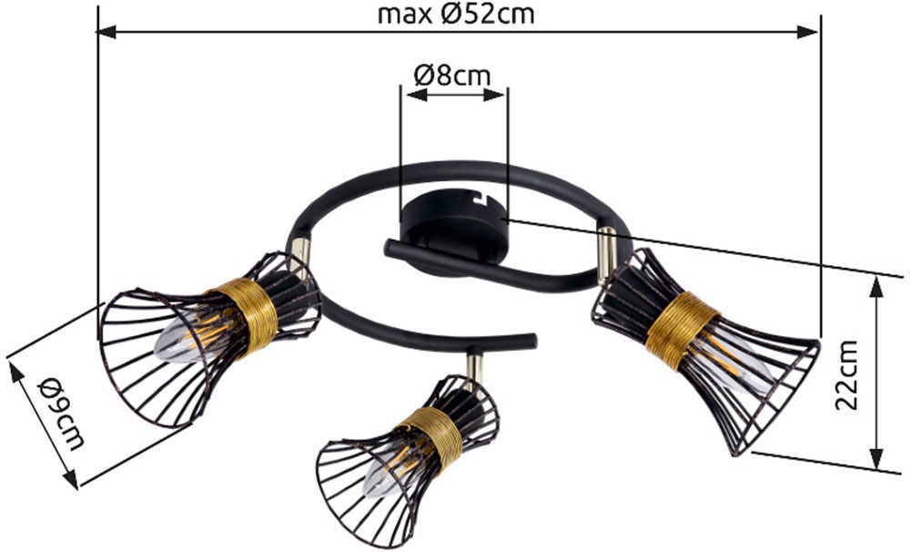 GLOBO LIGHTING Deckenstrahler »PURRA«, Leuchtmittel E14 | ohne Leuchtmittel, Deckenspot/schwarz/goldfarben/Metallstäbe/Flur/Wohnzimmer