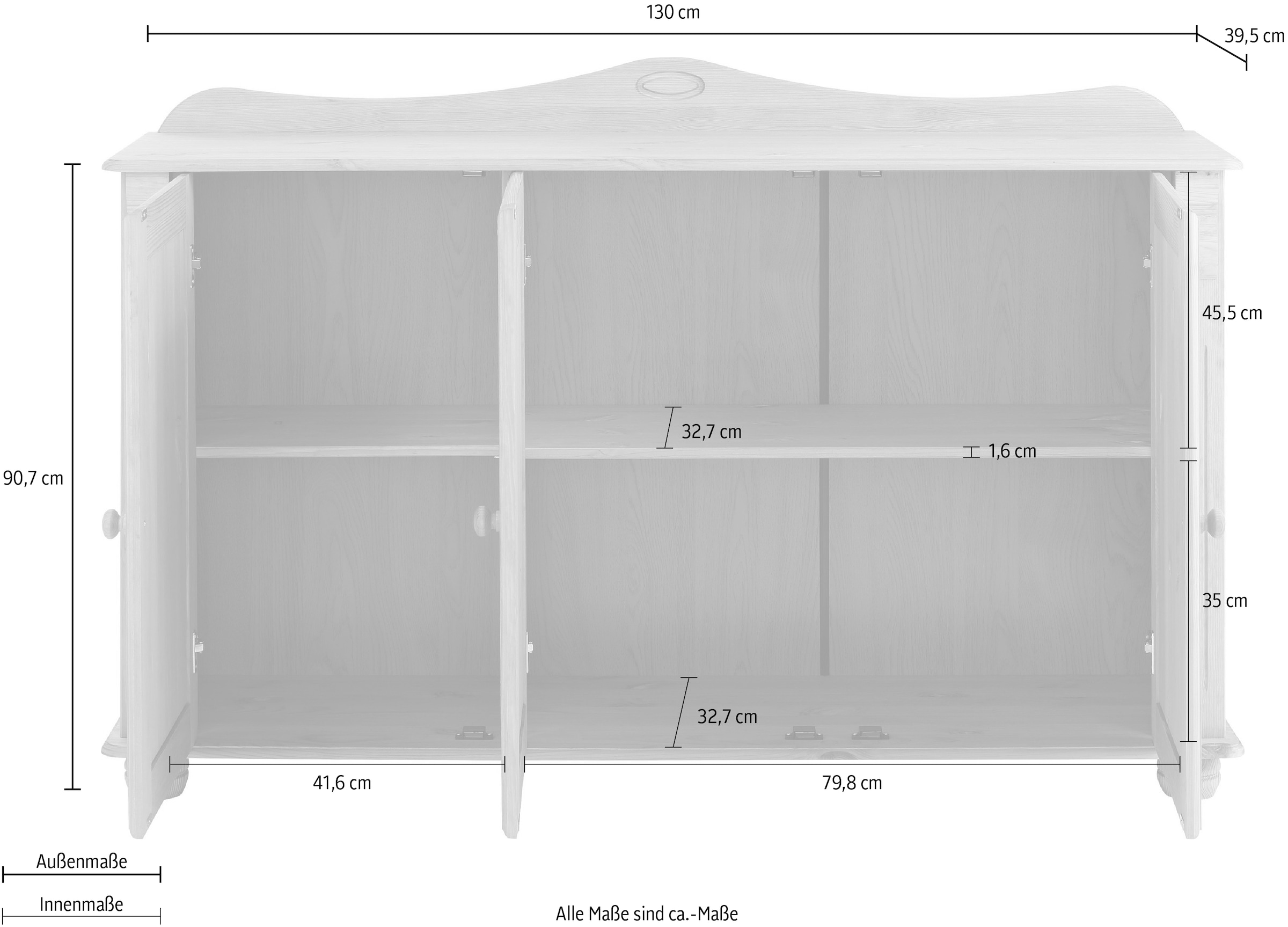 Home affaire Sideboard massiver 3-türig, BAUR | aus 130 cm, Kiefer Breite »Adele«