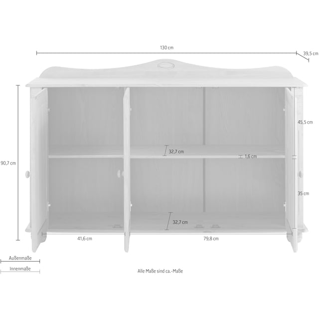 Home affaire Sideboard »Adele«, 3-türig, Breite 130 cm, aus massiver Kiefer  | BAUR