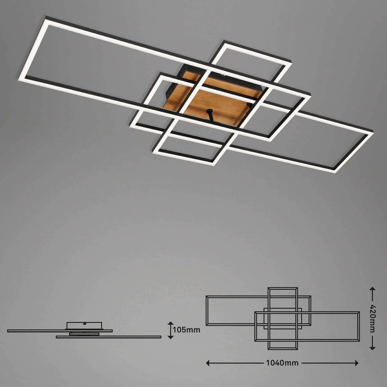 Briloner Leuchten LED Deckenleuchte »3156014 FRAME«, 2 flammig, Deckenlampe, 104x42x10,5cm, Schwarz, 55W, Wohnzimmer, Schlafzimmer