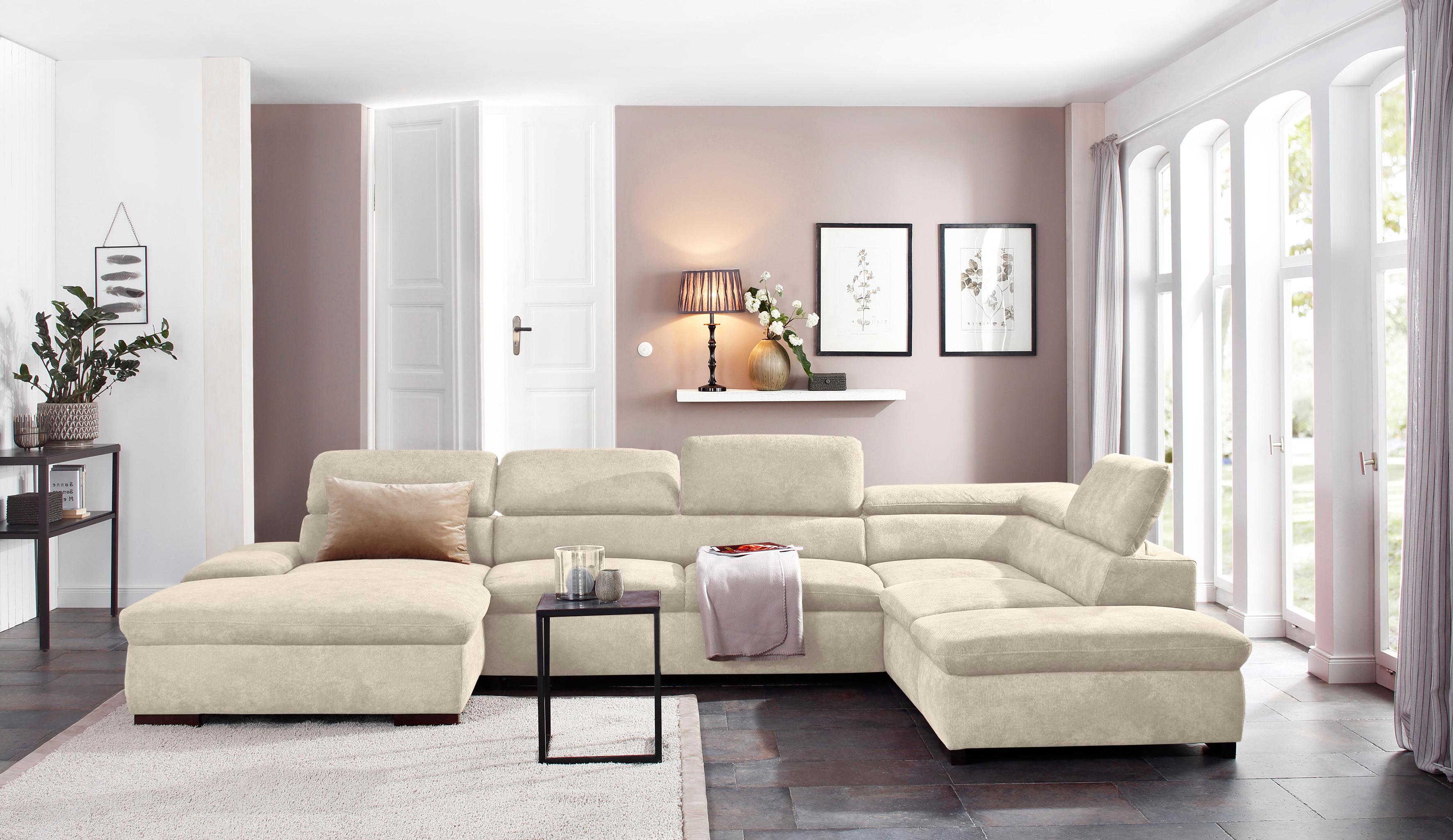 OTTO home Wohnlandschaft "Alberto U-Form, B: 350 cm, mit Kopfteilverstellung, XXL-Sofa" mit Schlaffunktion, Couch mit Lederoption