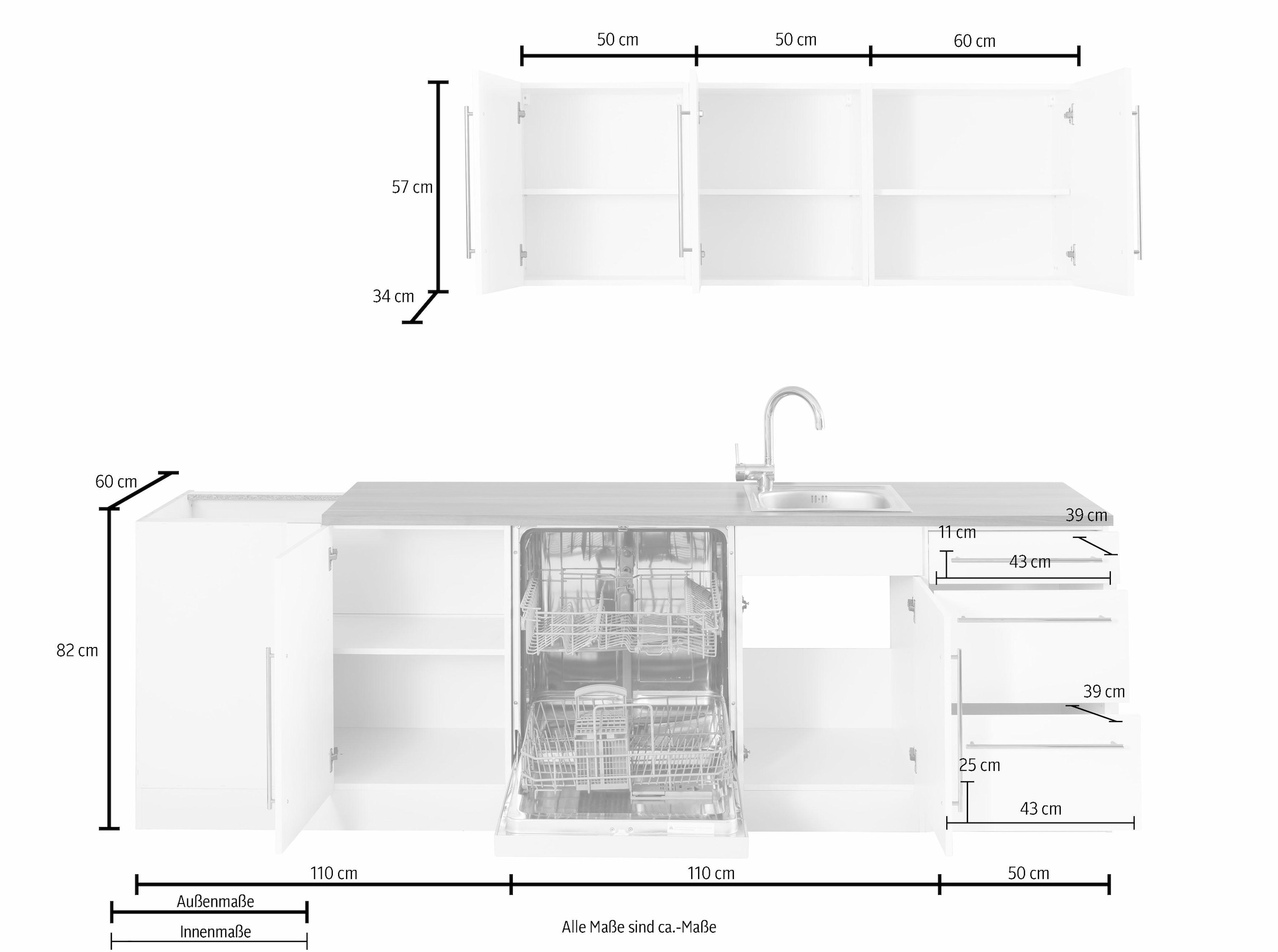 Kochstation Winkelküche »KS-Samos«, mit E-Geräten, Stellbreite 260 x 270 cm mit Stangengriffen aus Metall