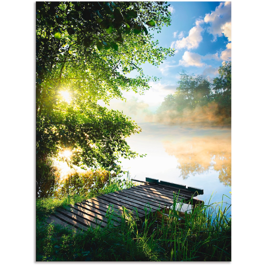 Artland Wandbild »Angelsteg am Morgen«, Gewässer, (1 St.), als Alubild, Outdoorbild, Leinwandbild, Poster, Wandaufkleber