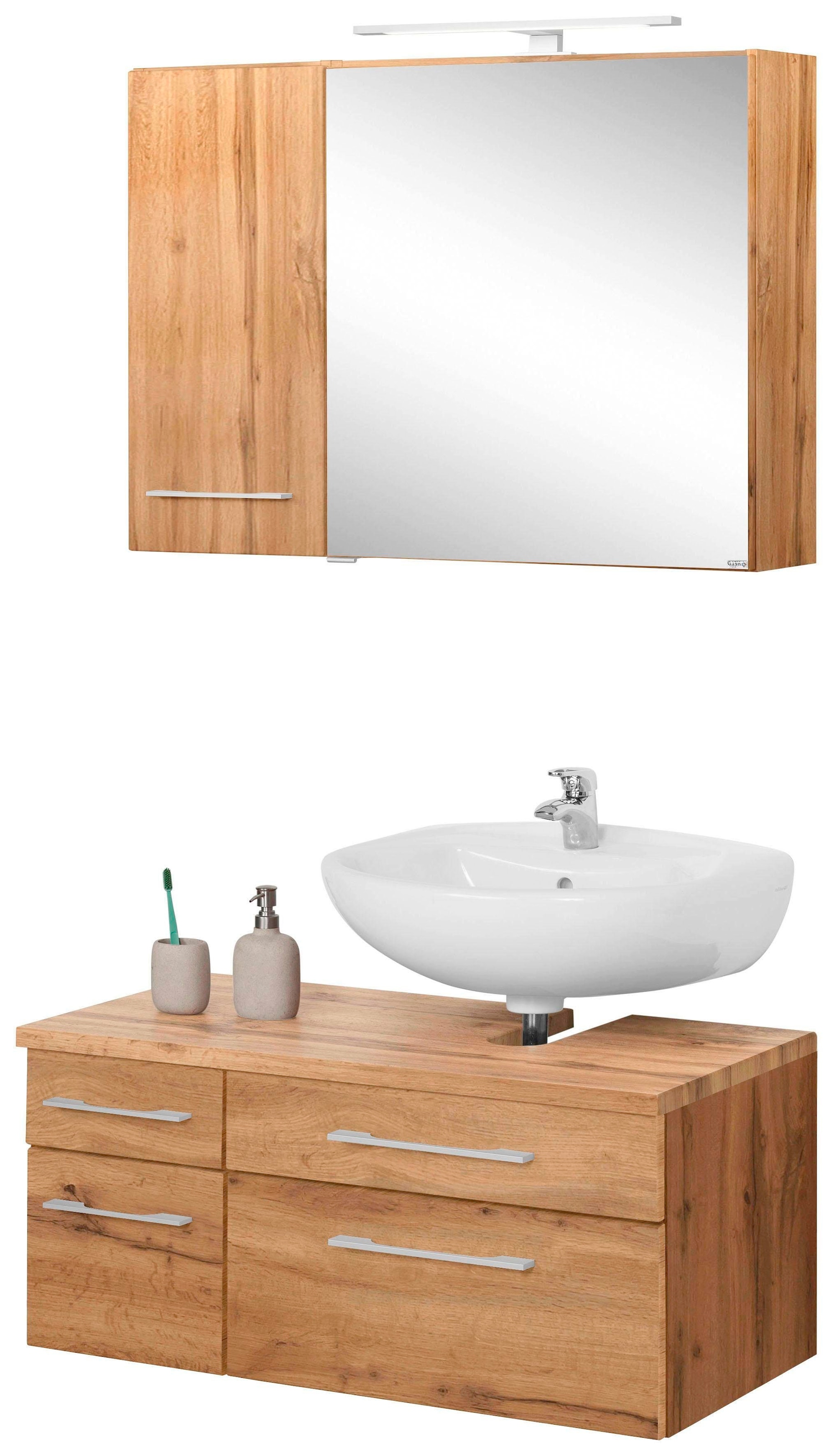 welltime Badmöbel-Set "Davos" 3 Stk. tlg. mit LED-Beleuchtung, Hängeschrank günstig online kaufen