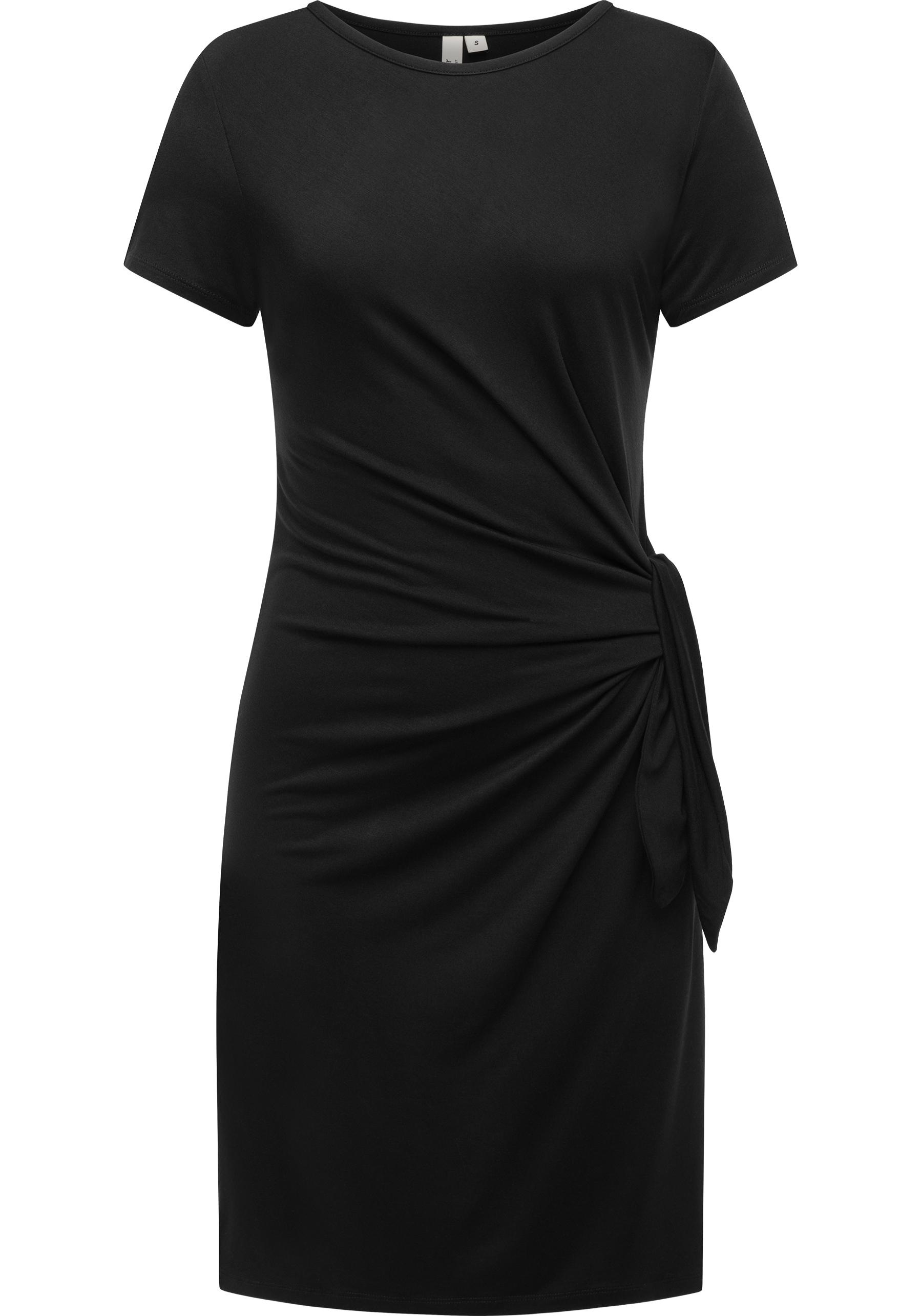 RAGWEAR Damen Shirtkleid "Knotta", schwarz, Gr. XXL, Material: 95% Viskose, 5% Elasthan, Kleider, Kurzarm Sommerkleid mit seitlichem Bindeband