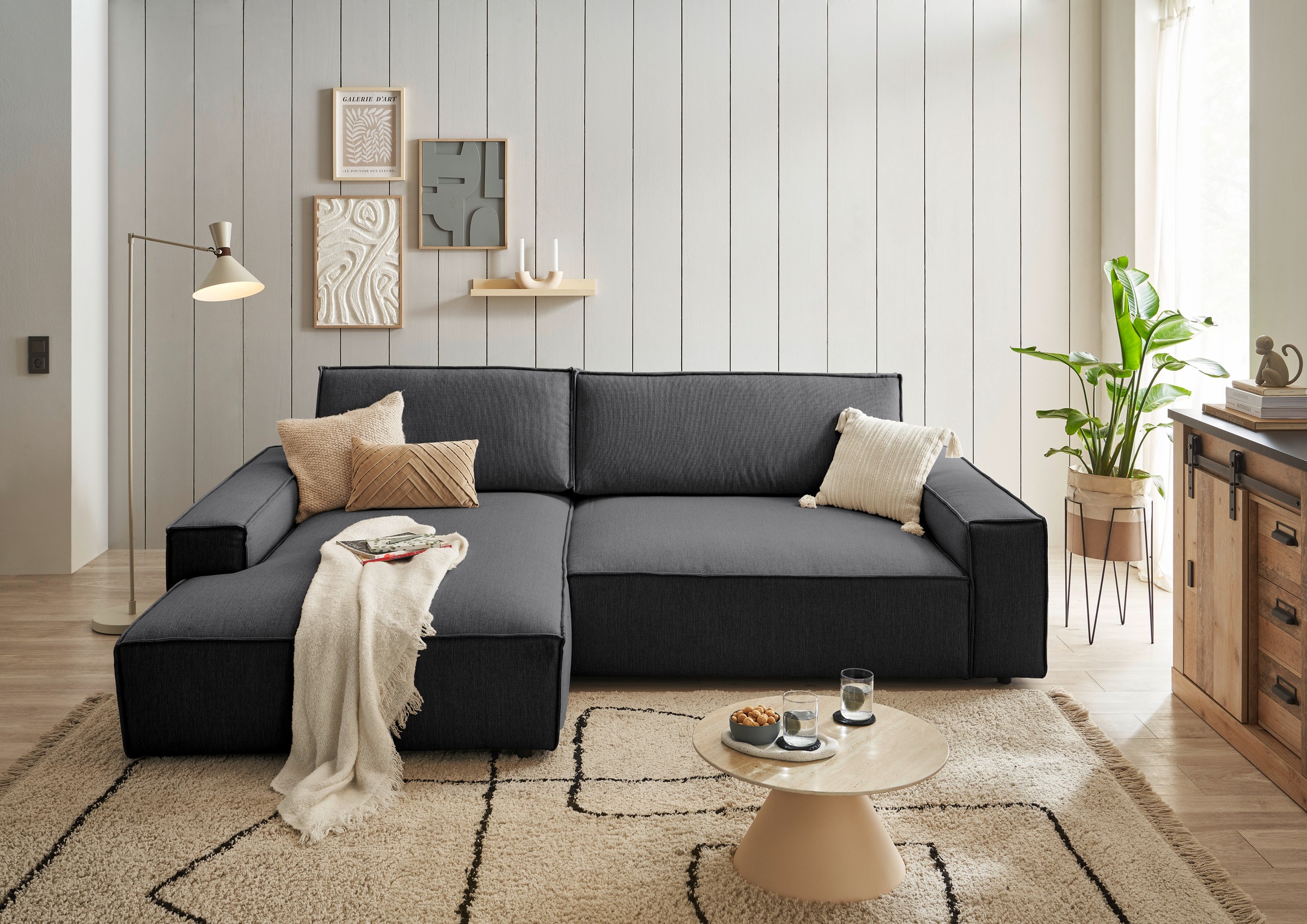 Home affaire Ecksofa »NEU: SHERWOODL XXL 284, Big-Sofa L-Form, tiefe Sitzfläche 95 cm, Cord,«, Leinenoptik, Recamiere rechts/links, auch als Schlafsofa stellbar