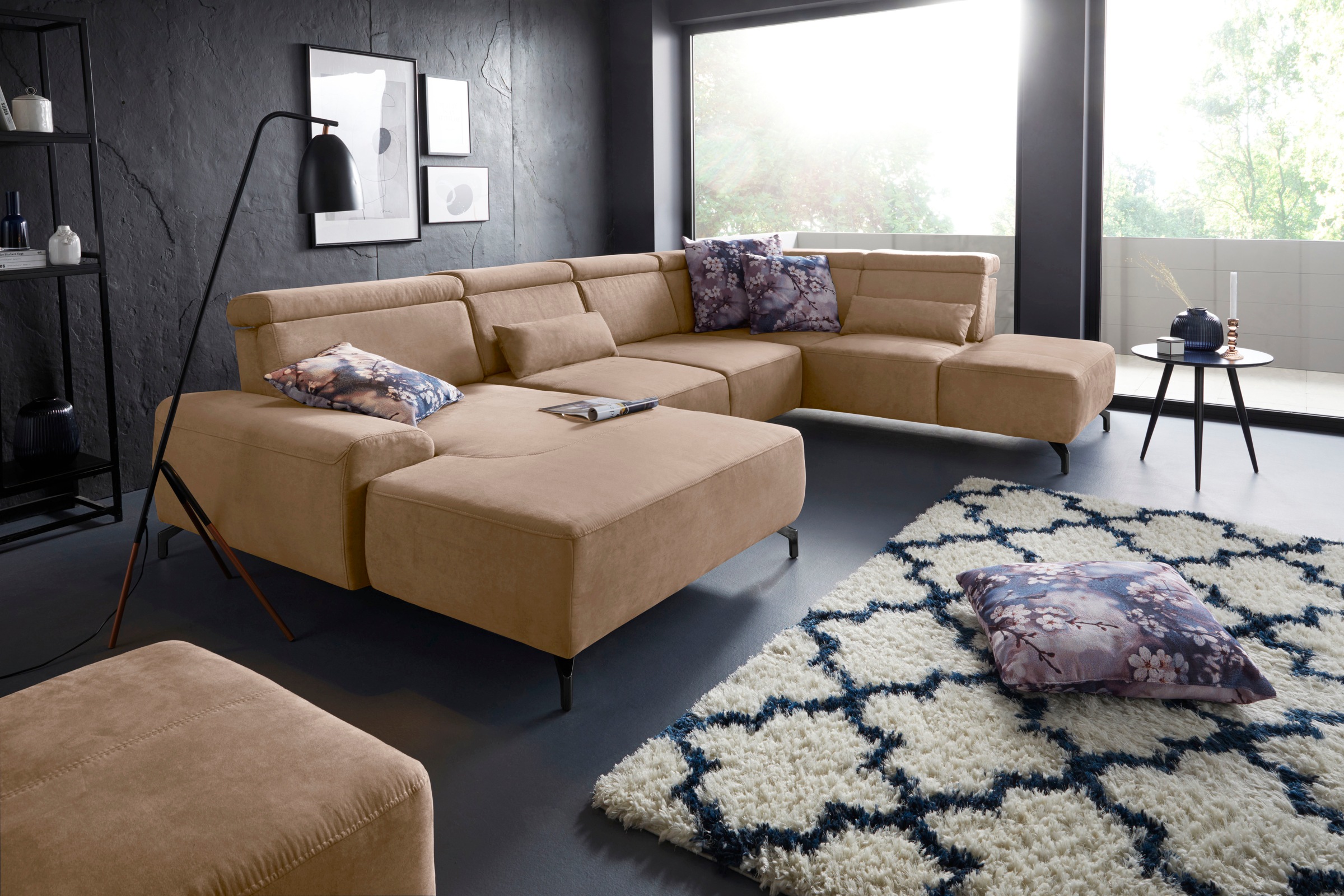 sit&more Wohnlandschaft »Gizeh U-Form«, 12 cm Fußhöhe, inklusive Sitztiefenverstellung und Kopfteilverstellung
