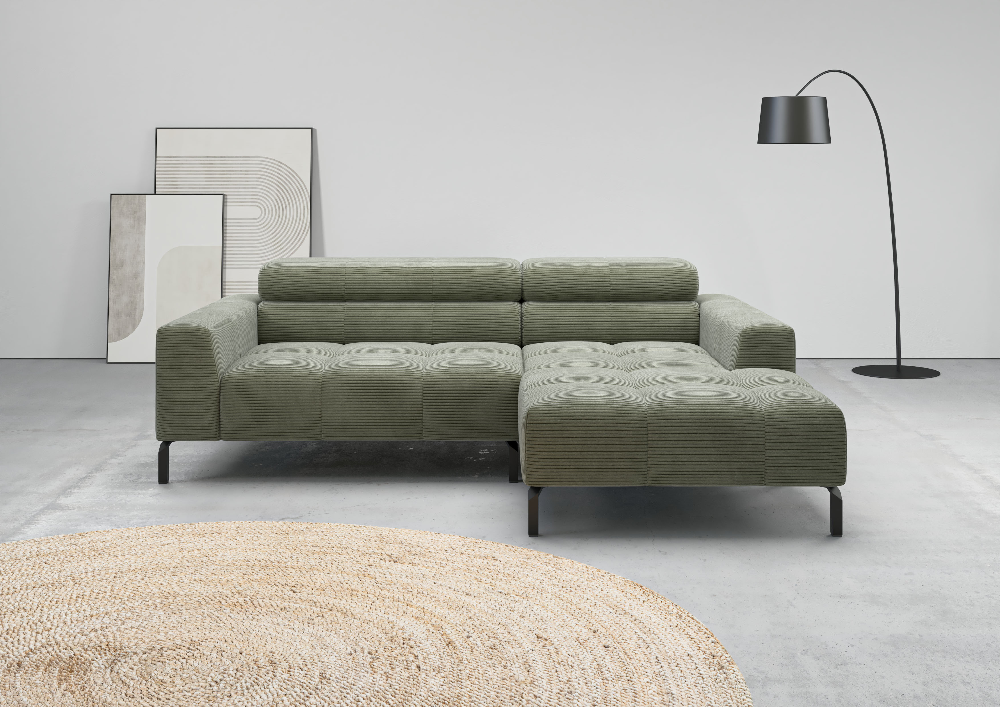 Home affaire Ecksofa "Claya, 223 cm breit, L-Form, Kopfteilverstellung" Moderne Steppung, weicher Polsteraufbau & saugroboterfreundliche Höhe