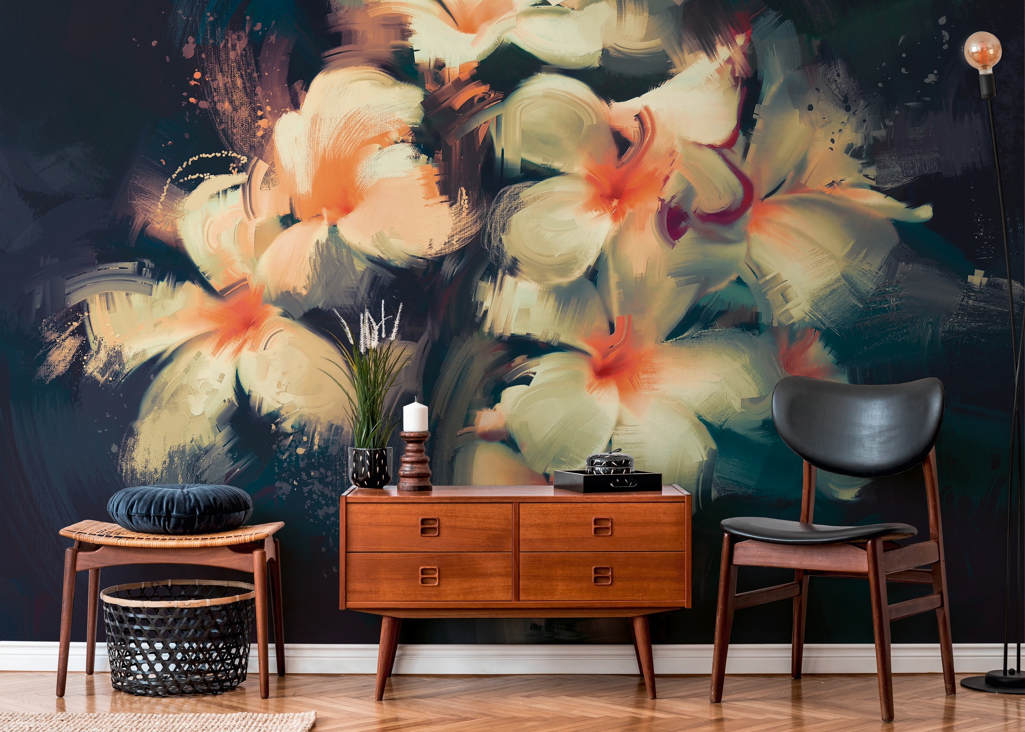 A.S. Création Vliestapete "Florale Tapete Dunkelblau Creme Blüten" matt strukturiert