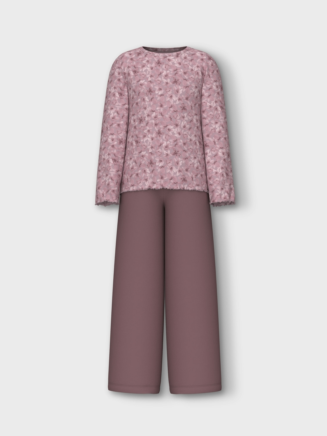 Name It Schlafanzug »NKFNIGHTSET MAUVE FLOWER LOOSE RIB NOOS«, (Set, 2 tlg.), in angenehm tragbarere Rippen-Qualität