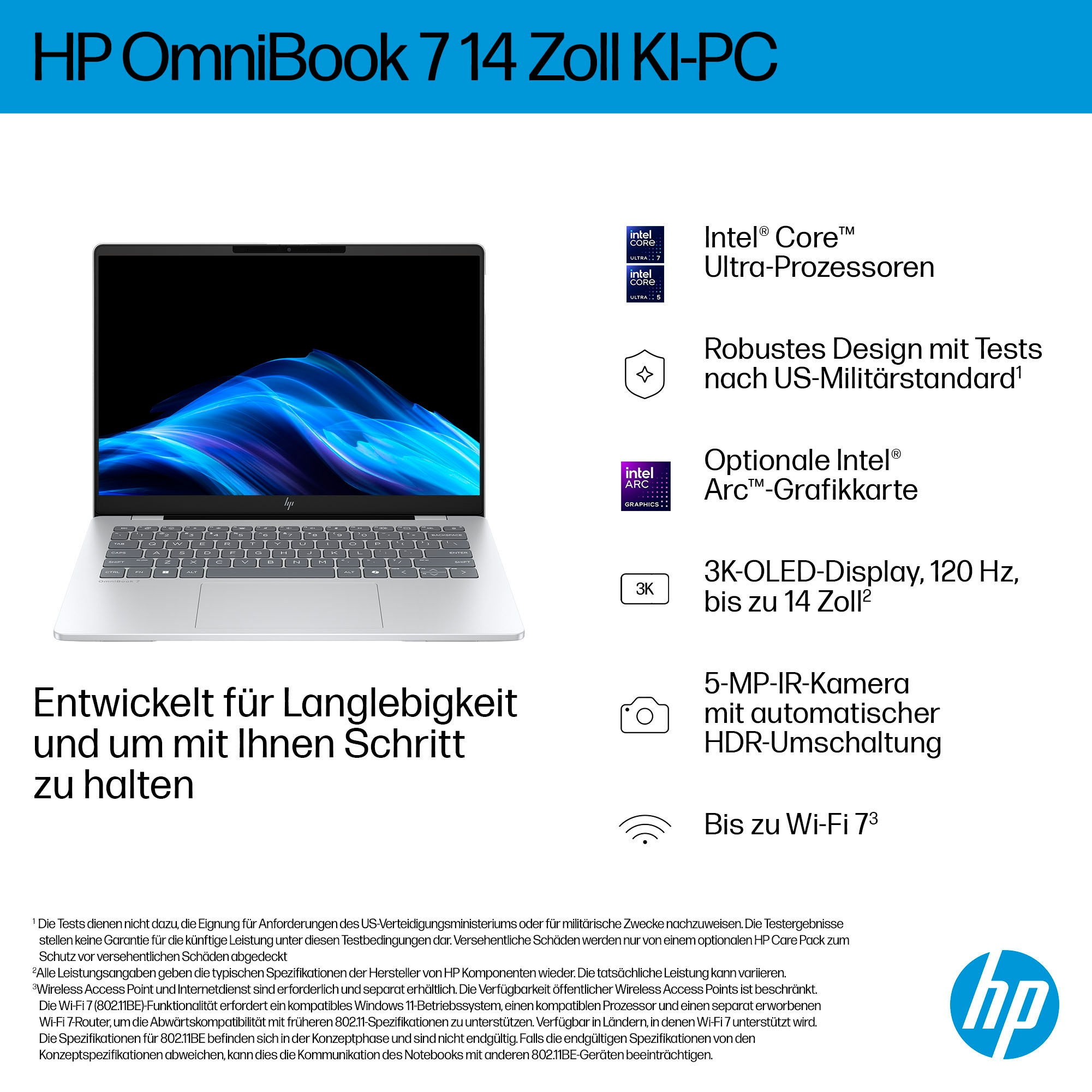 HP Notebook »OmniBook 7 14-fr0076ng«, 35,6 cm, / 14 Zoll, Intel, Core Ultra 7, ARC, 1000 GB SSD