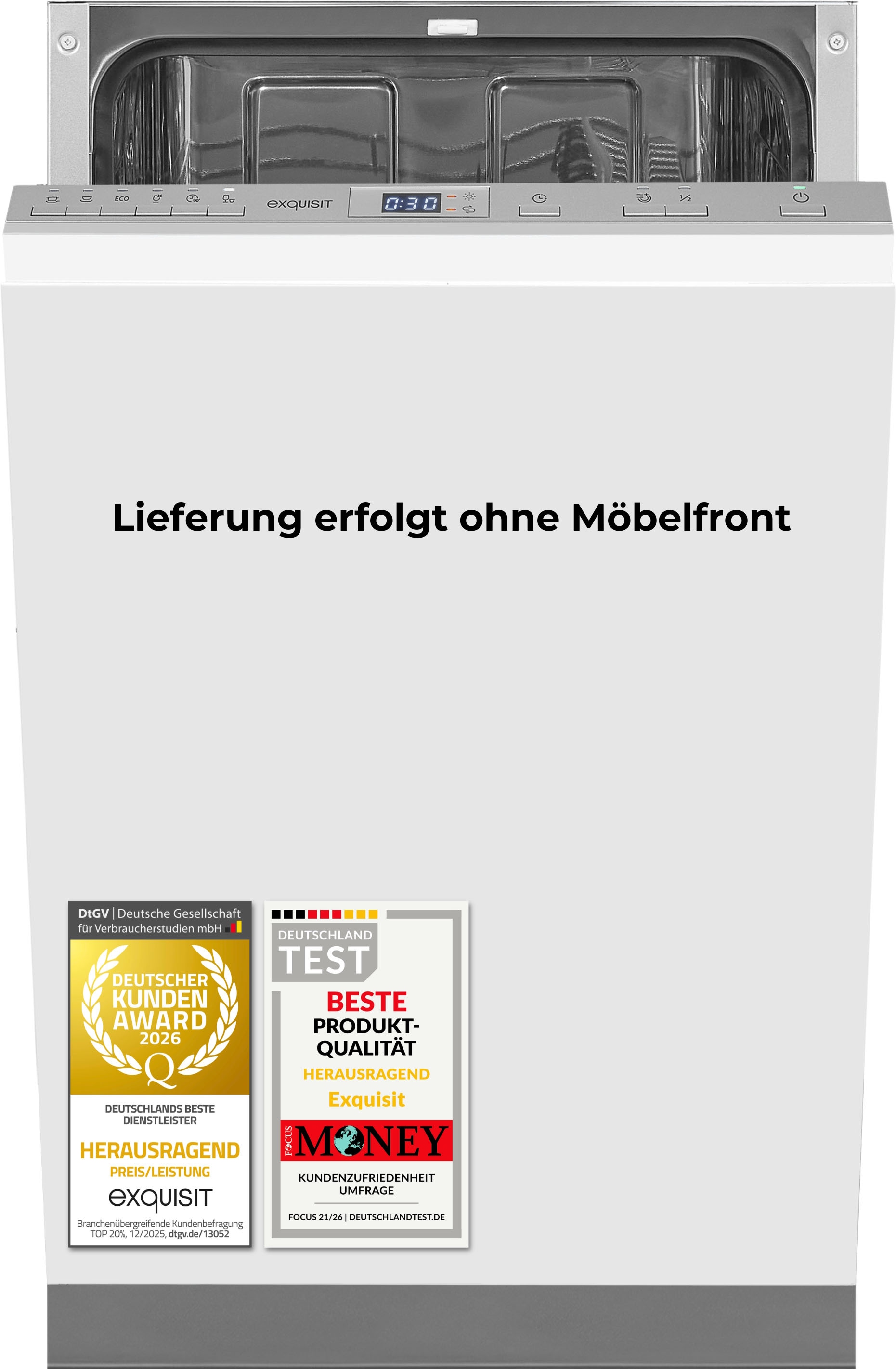 exquisit vollintegrierbarer Geschirrspüler 2109 "EGSP2109-ES-030Esilber" 11 l 9 tlg. Maßgedecke Kompakt, sparsam und komfortabel im Alltag