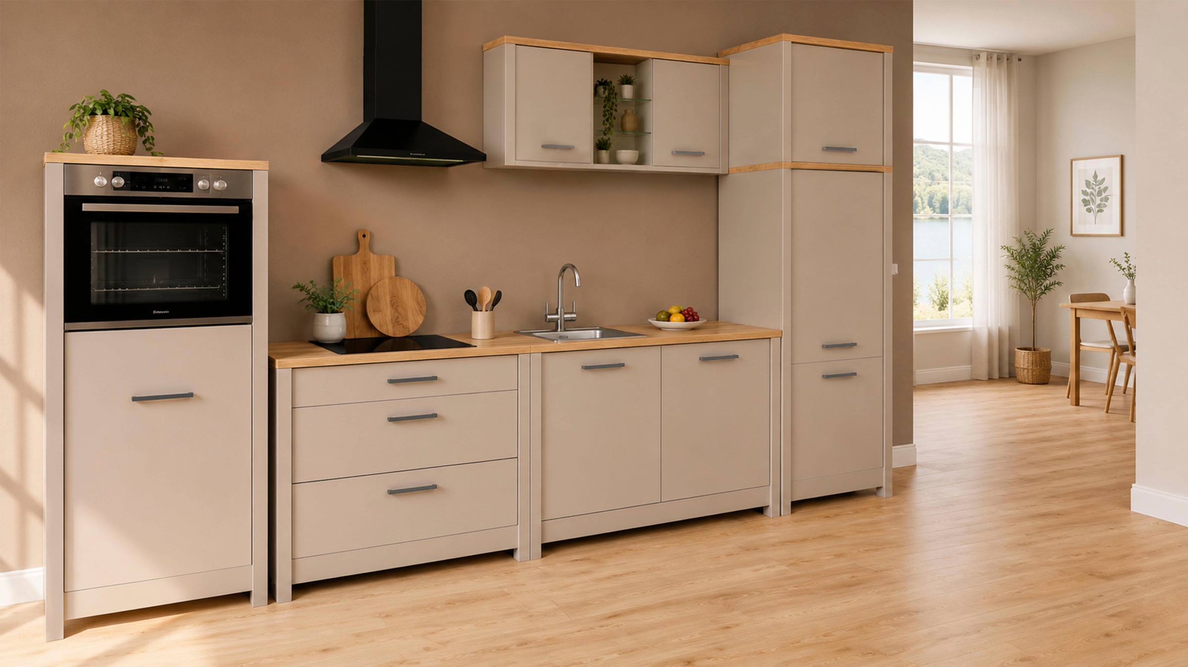 Inter Link Küchenzeile »Pienza, Einbauküche, Küchenblock, Küchenmodul, Kompaktküche« Ohne E-Geräte für Spülmaschine Kochfeld Backofen Kühlschrank B: 370 cm