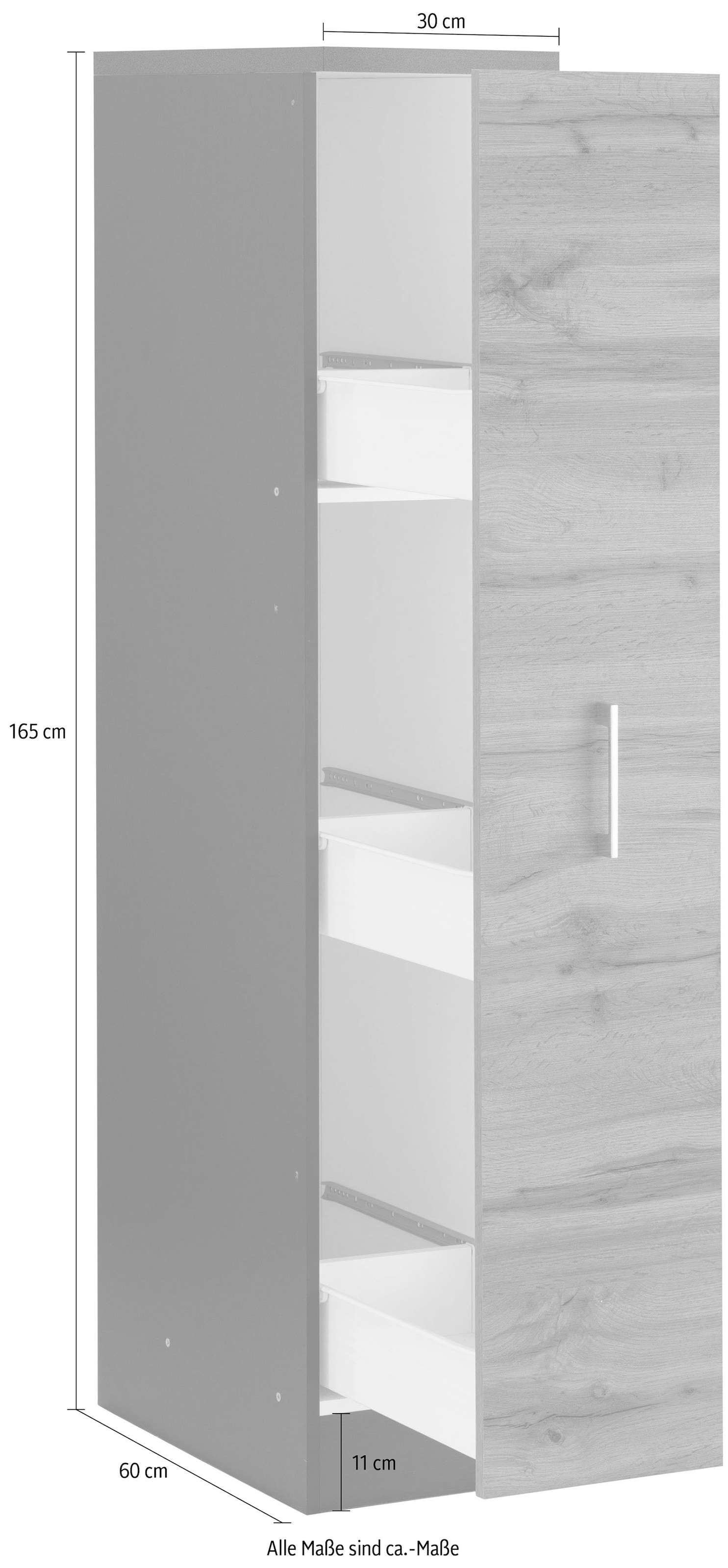 KOCHSTATION Apothekerschrank »KS-Colmar«, 30 cm breit, 165 cm hoch, mit 3 Ablagen, mit Metallgriff