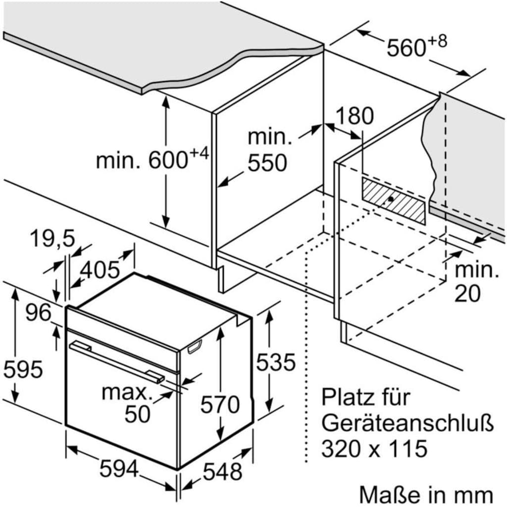 BOSCH Einbaubackofen »HBA533BW1«, 4, HBA533BW1, mit Teleskopauszug nachrüstbar, ecoClean Direct