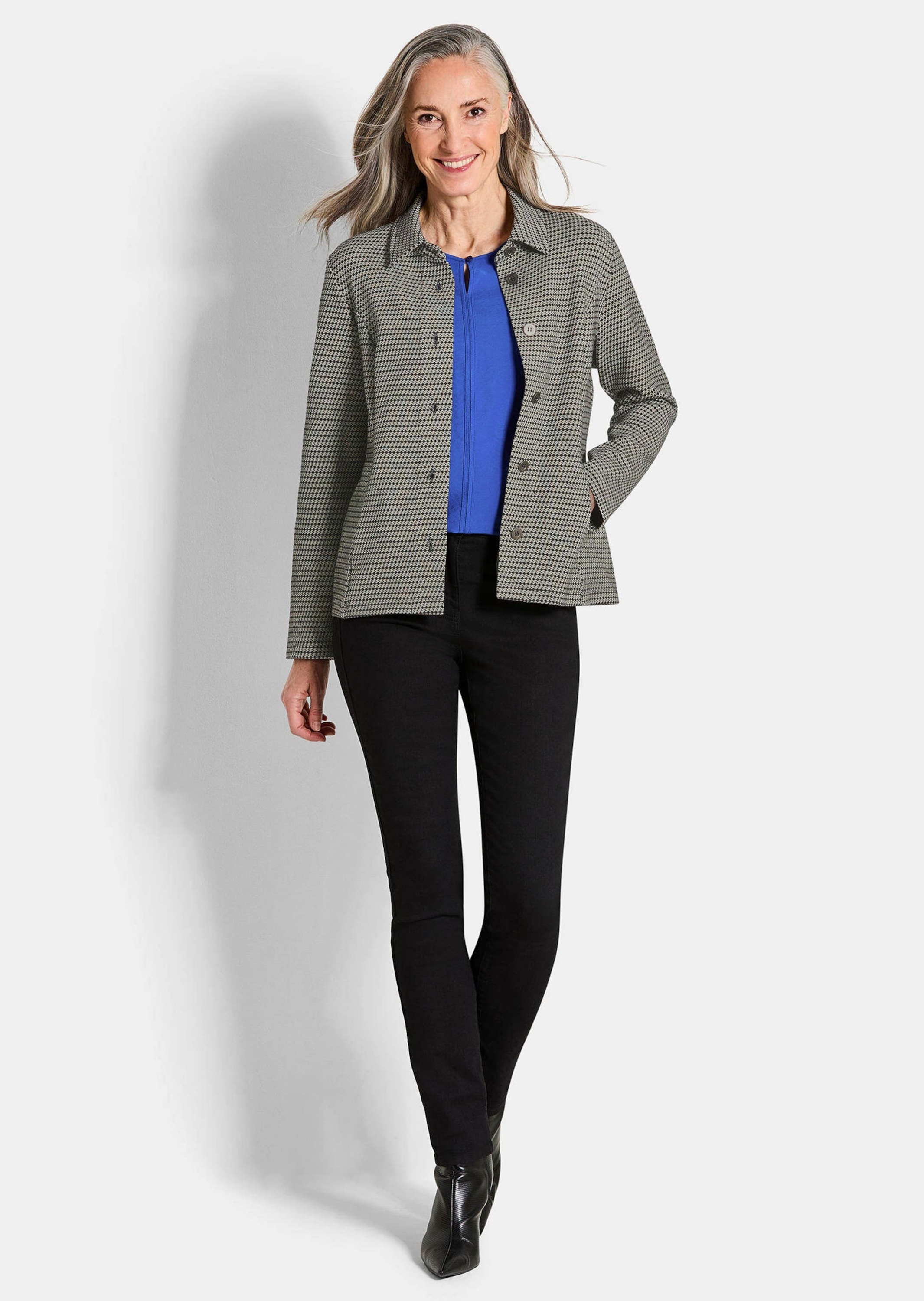 GOLDNER Sommerjacke "Kurzgröße Lässige Baumwolljacke, Pepitamuster" günstig online kaufen